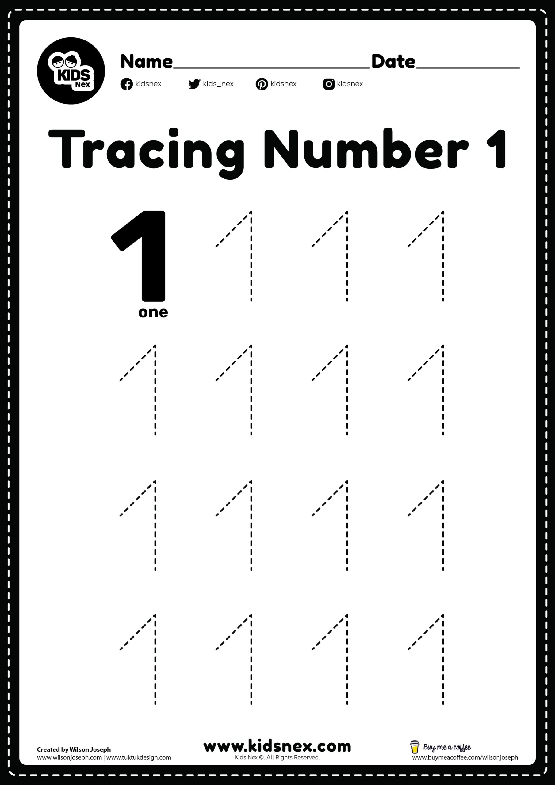 Number 1 Tracing Worksheet For Kids Free Printable KidsNex