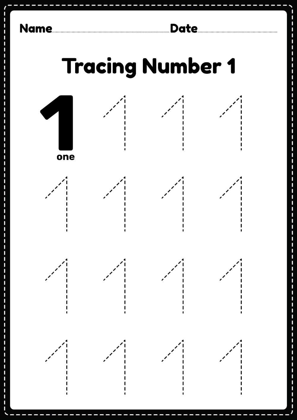 Number 1 Tracing Worksheets