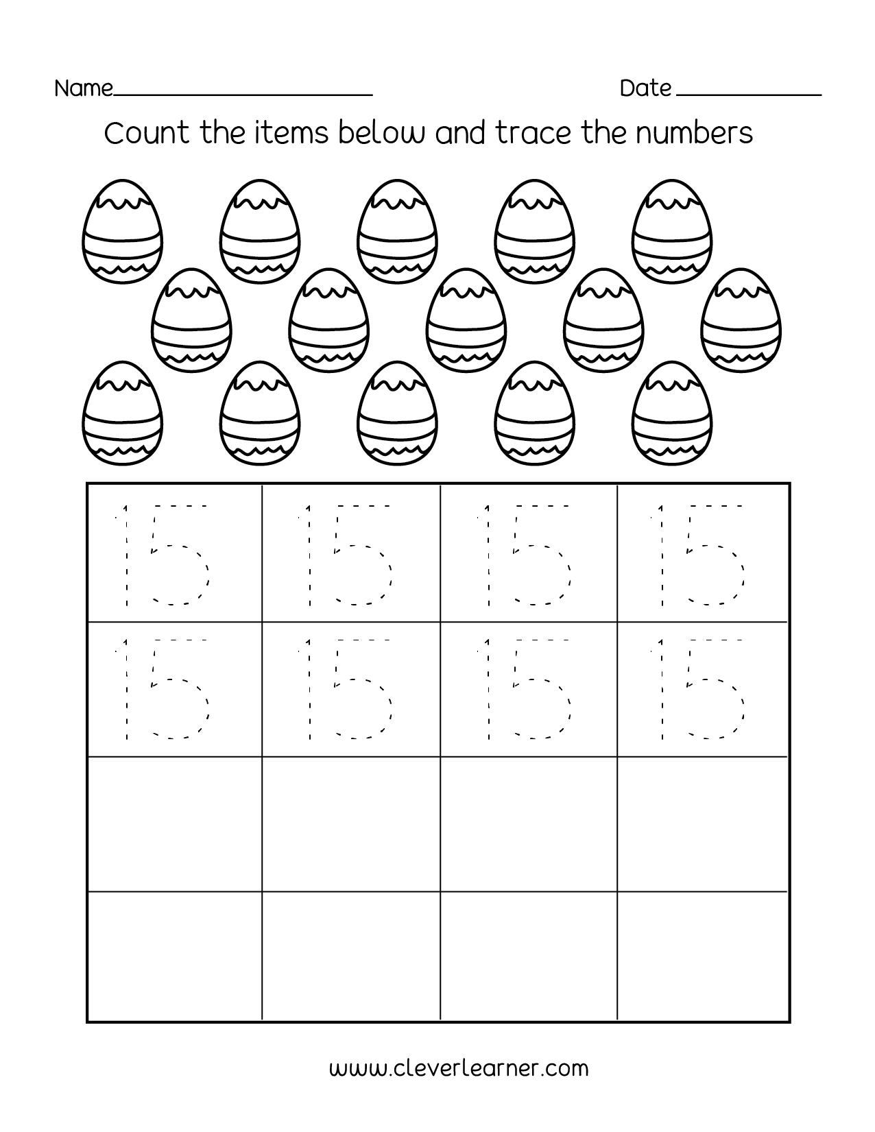 Number 15 Writing Counting And Identification Printable Worksheets For Children