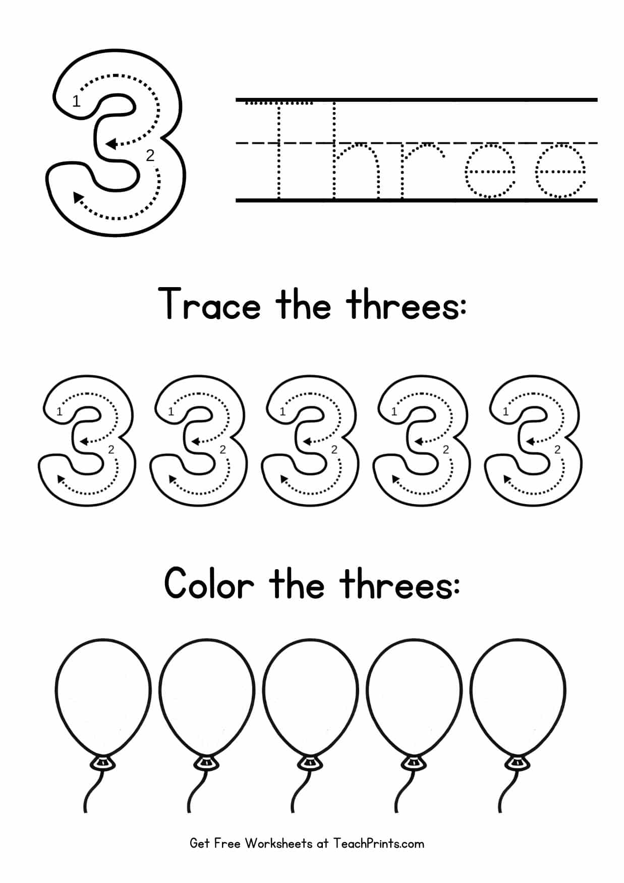 Number 3 Tracing Worksheets Free Printables Teach Prints