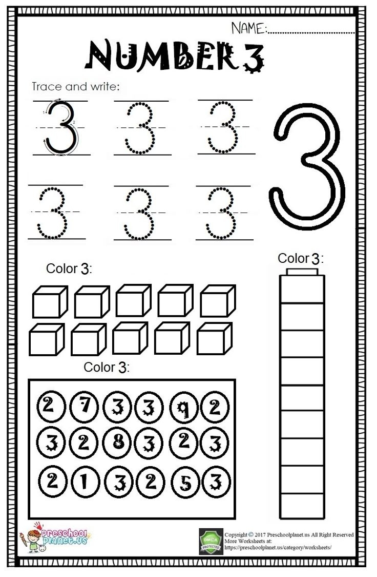 Number 3 Worksheet For Kids