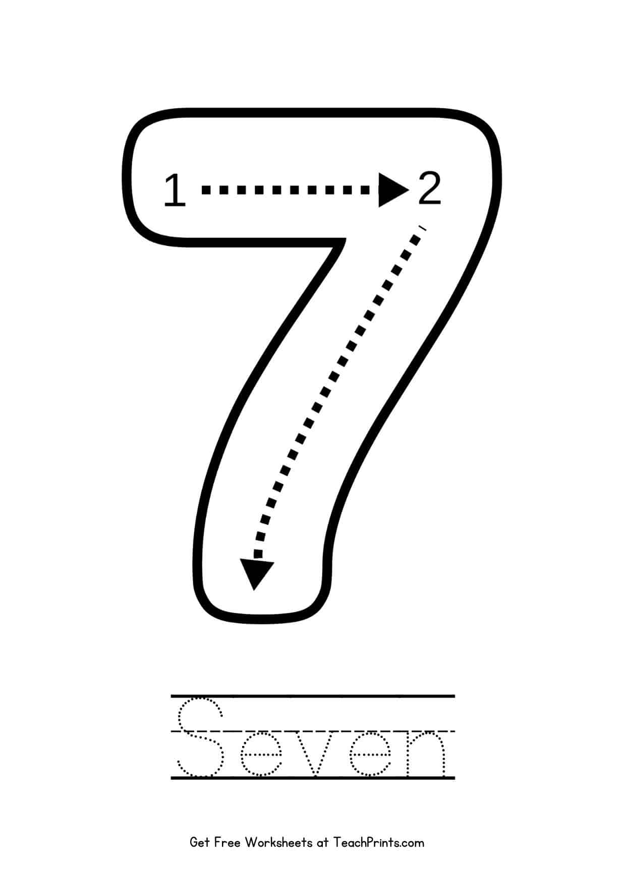 Number 7 Tracing Worksheets Free Printables Teach Prints