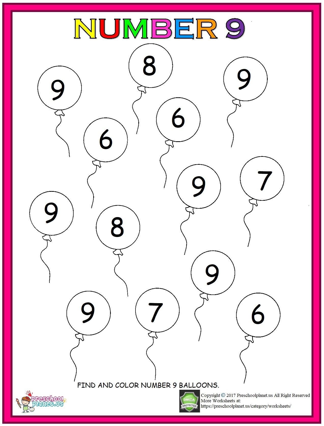 Number 9 Worksheet For Kids Mathematik Printable Preschool Worksheets Preschool Worksheets Preschool Number Worksheets