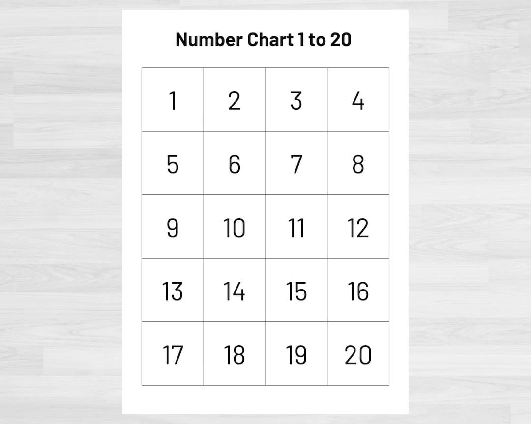 printable number chart 1 20