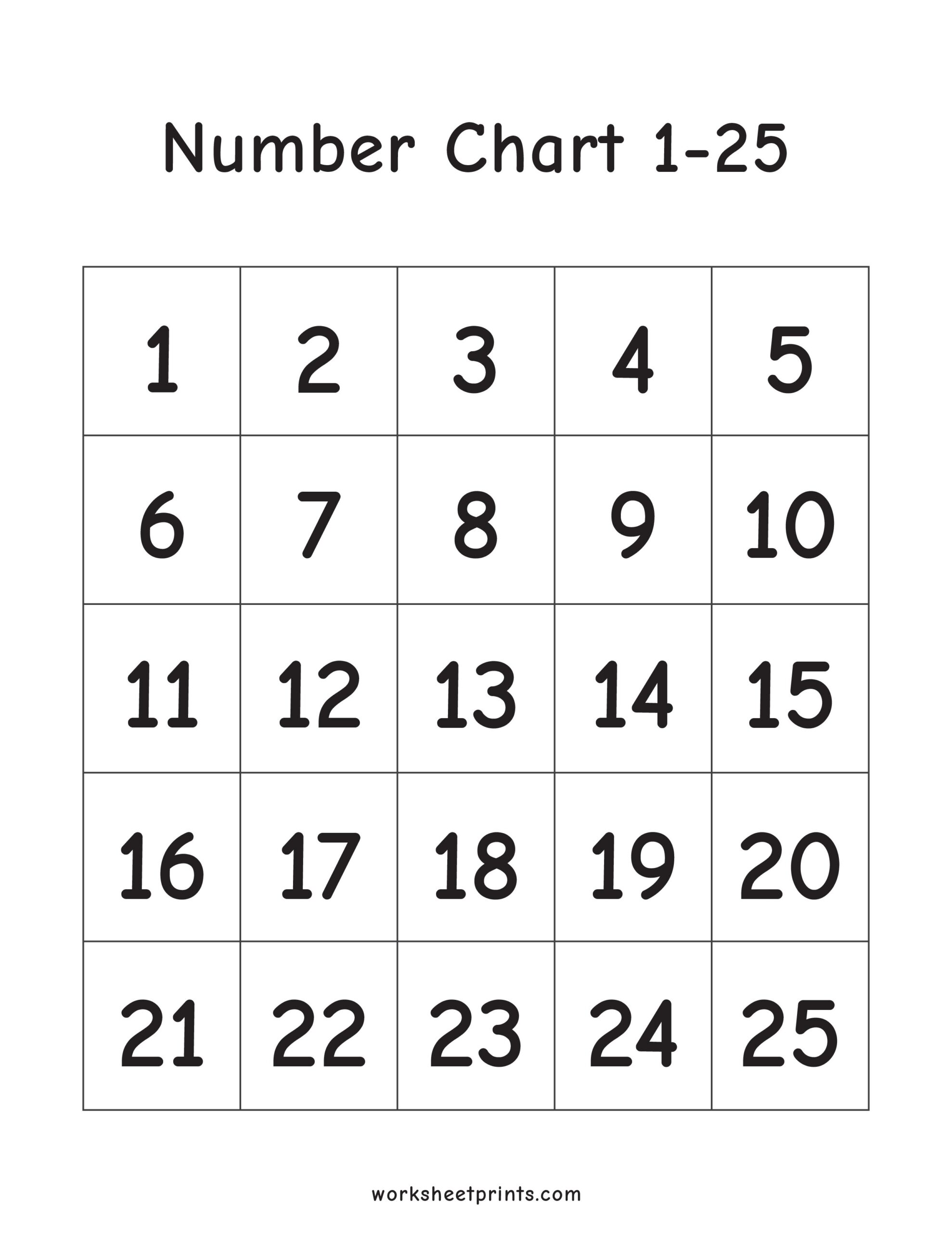 Number Chart 1 25 Printable