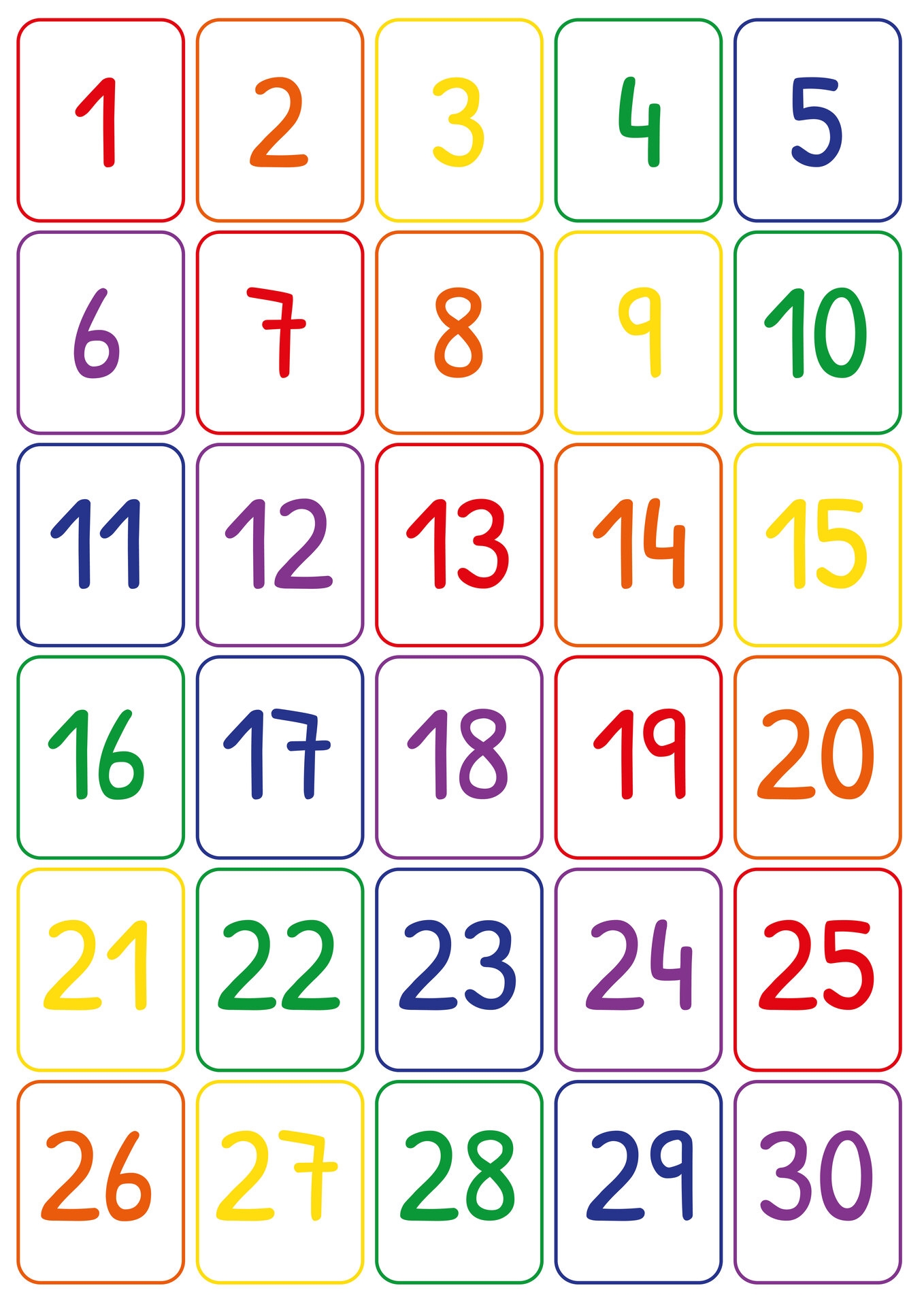 colorful numbers 1 30 printable