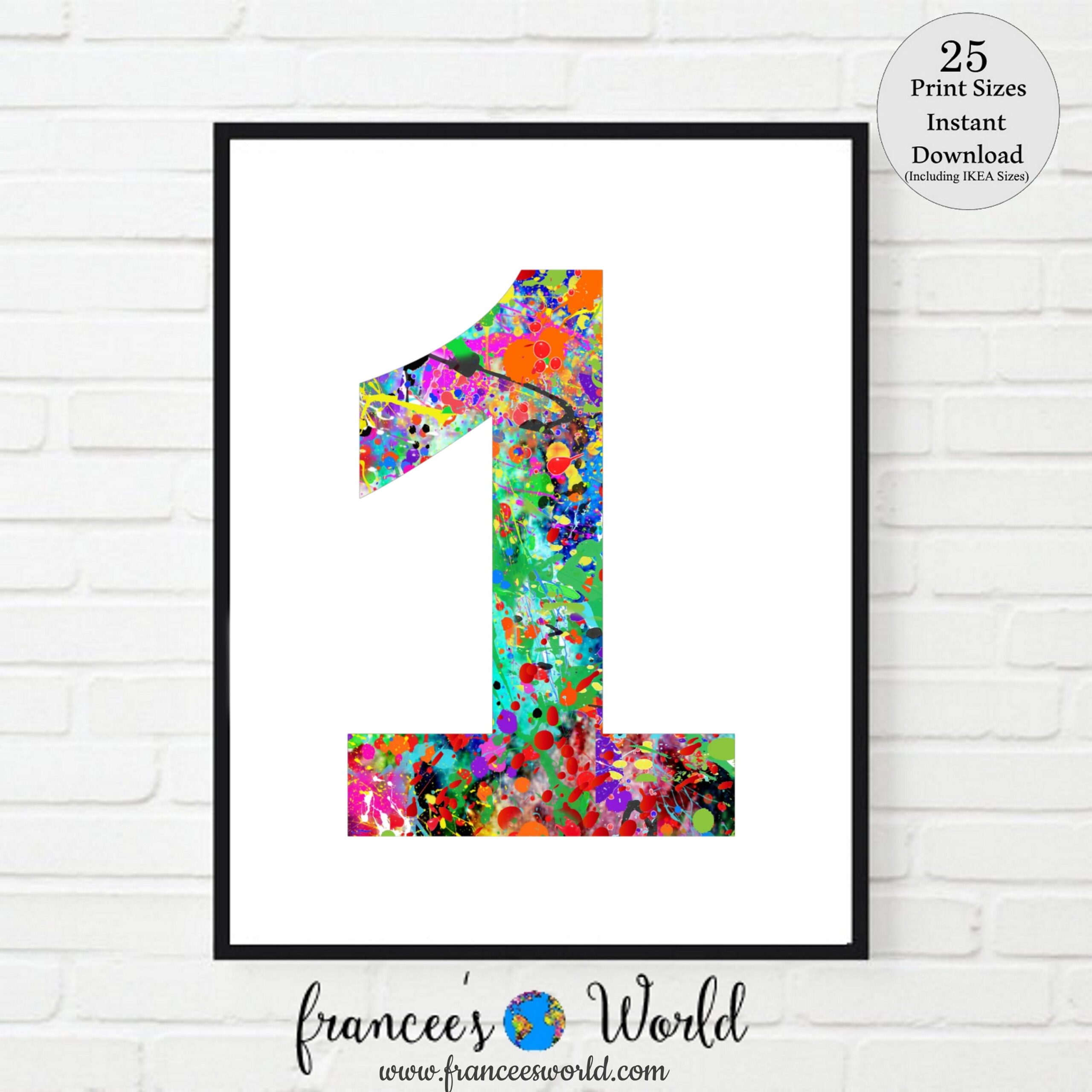 Number One Watercolor Print Colorful Kids Room Art digital Download Etsy Israel