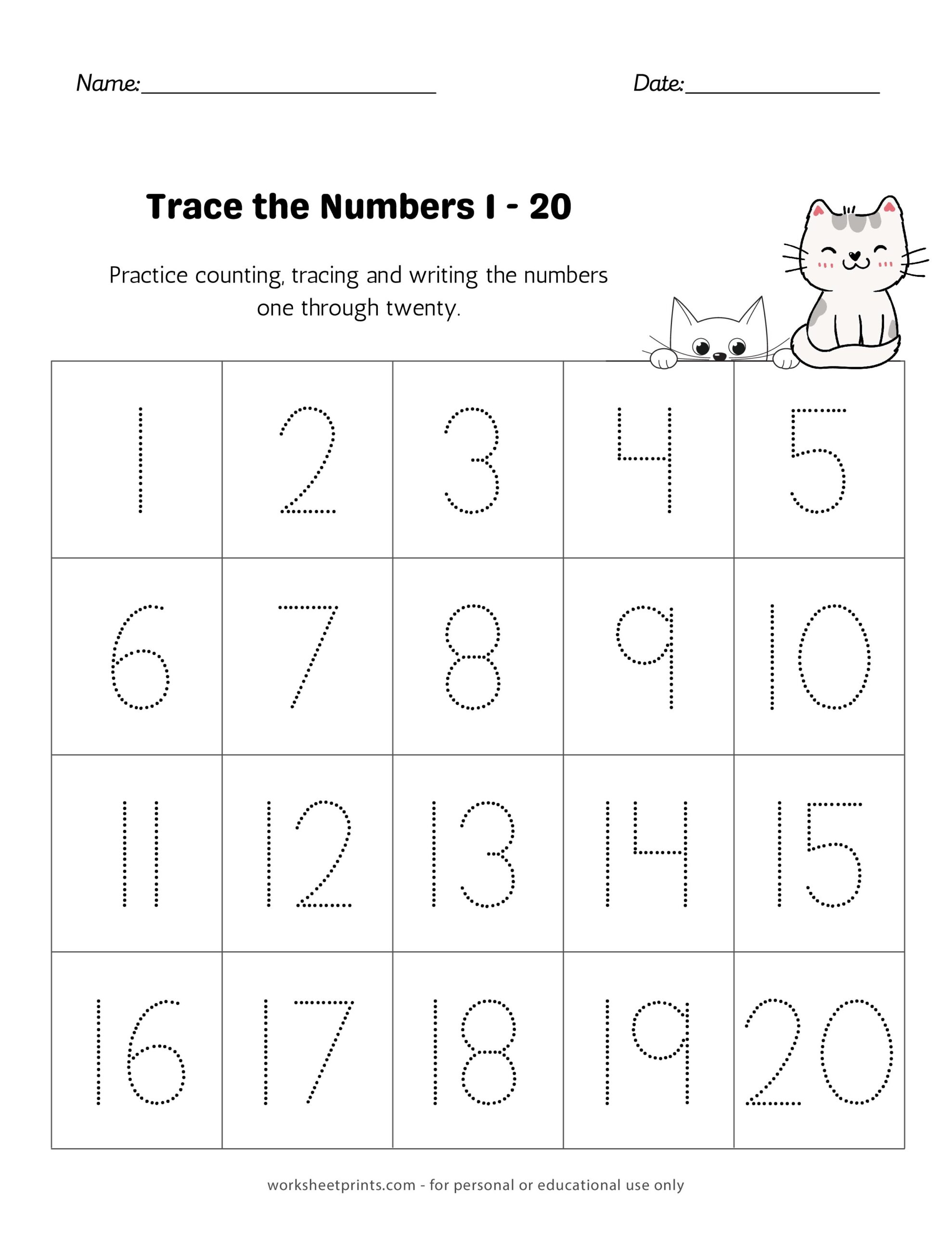number tracing 1-20