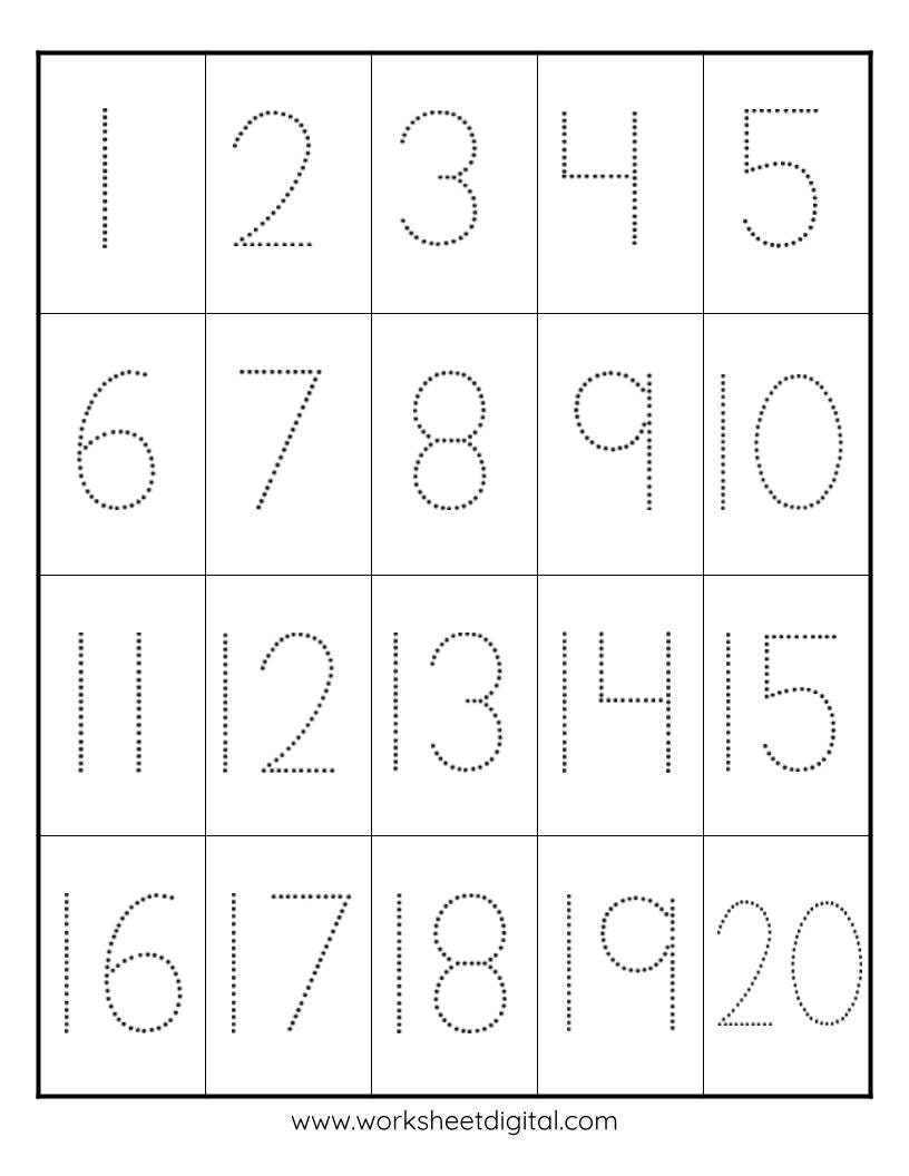 Number Tracing Worksheet 1 20 Preschool Kindergarten PDF File Etsy