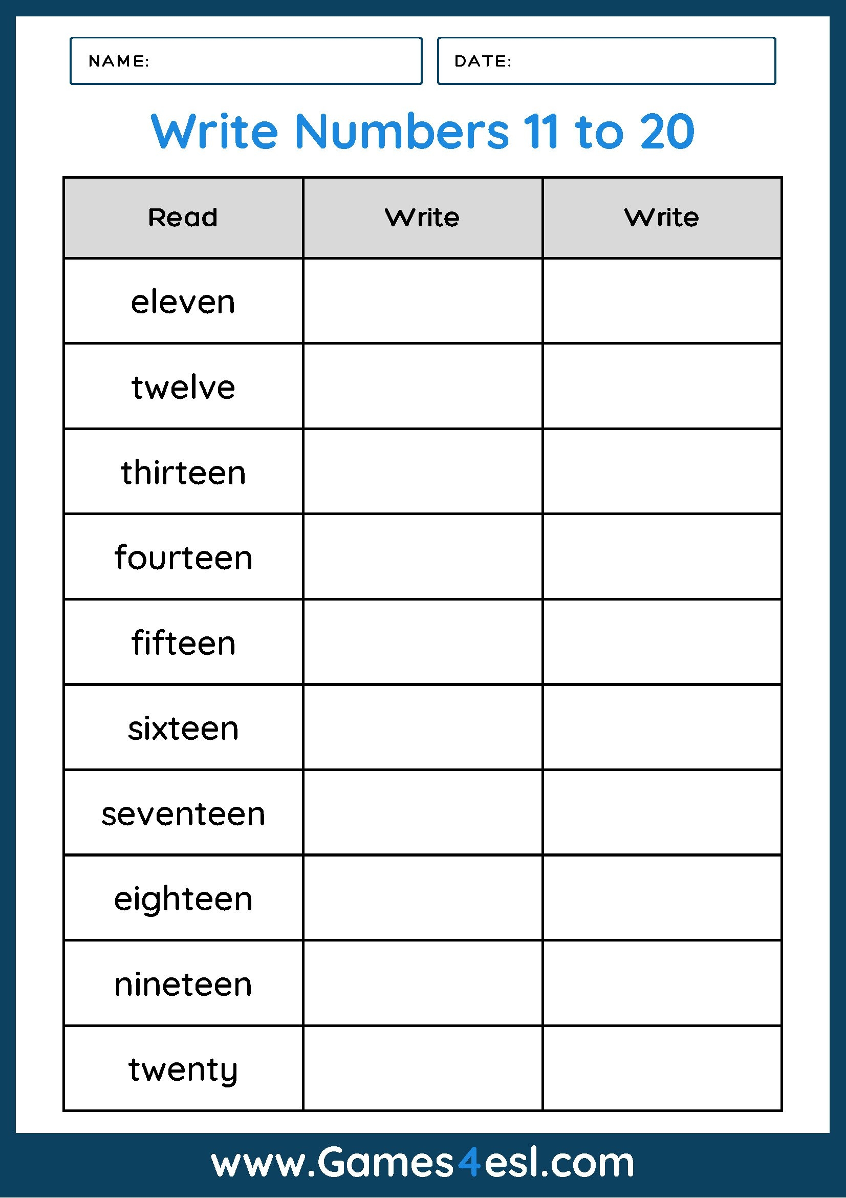 writing numbers in words worksheets