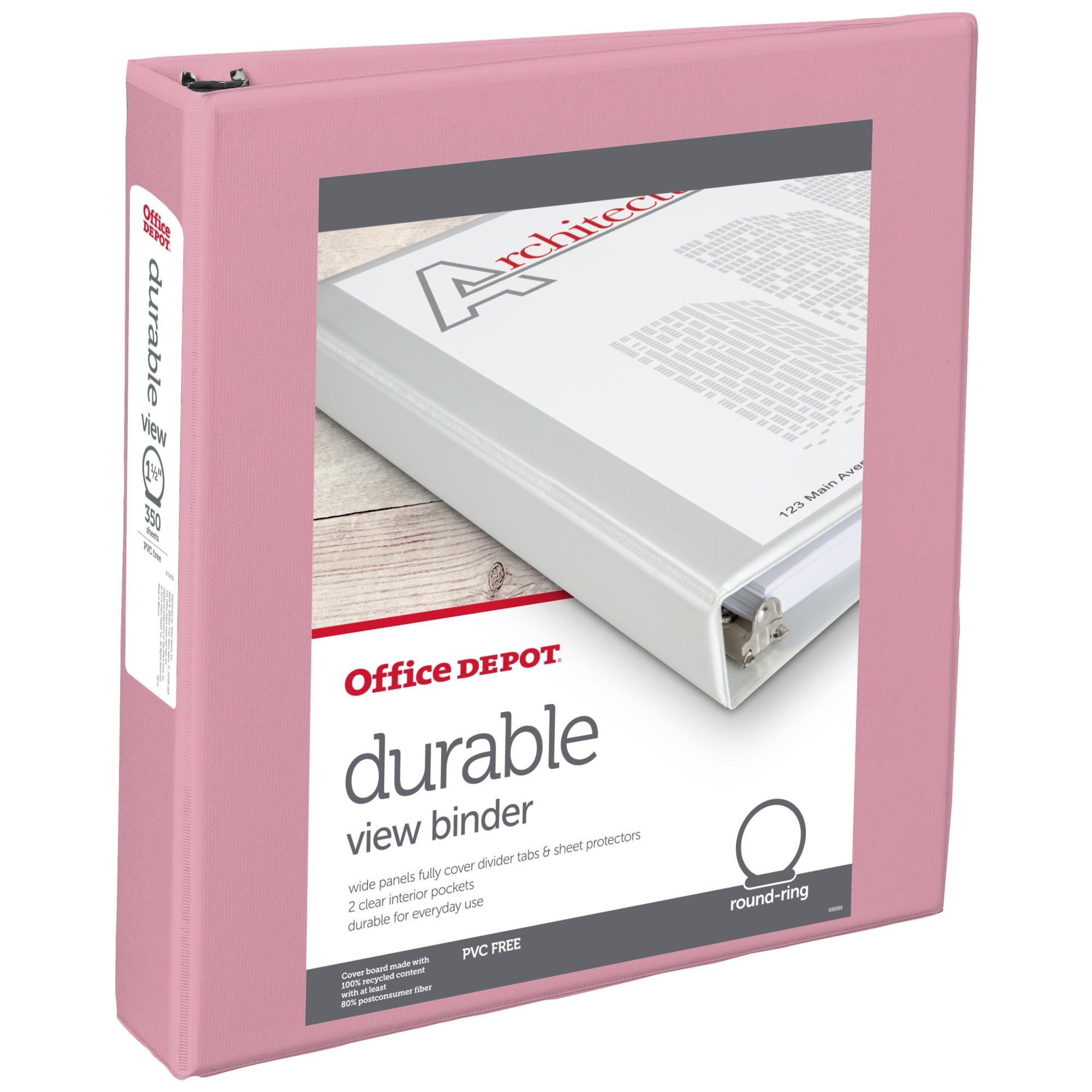 Office Depot Brand Durable View Binder 1 1 2 Round Rings Pink Customizable PVC Free With 2 Pockets Walmart Office Depot Brand Durable View Binder 1 1 2 Round Rings Pink Customizable PVC Free With 2 Pockets Walmart