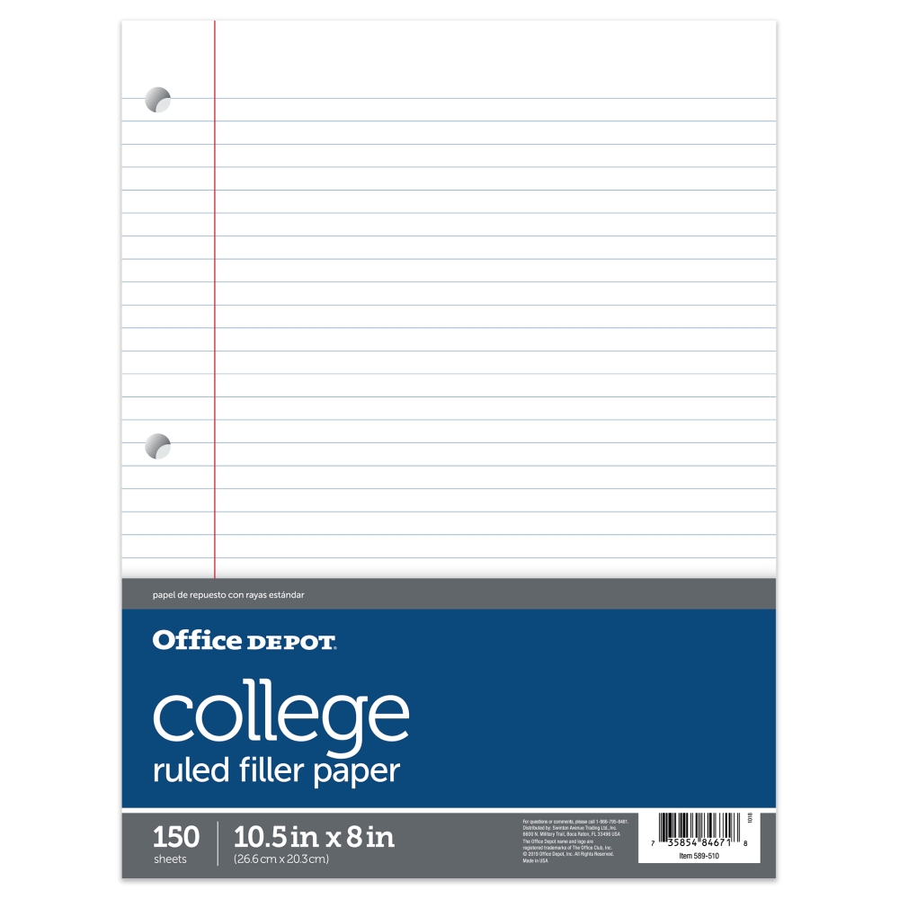 Office Depot Brand Notebook Filler Paper College Ruled 8 X 10 12 White Pack Of 150 Sheets Office Depot Office Depot Brand Notebook Filler Paper College Ruled 8 X 10 12 White Pack Of 150 Sheets Office Depot