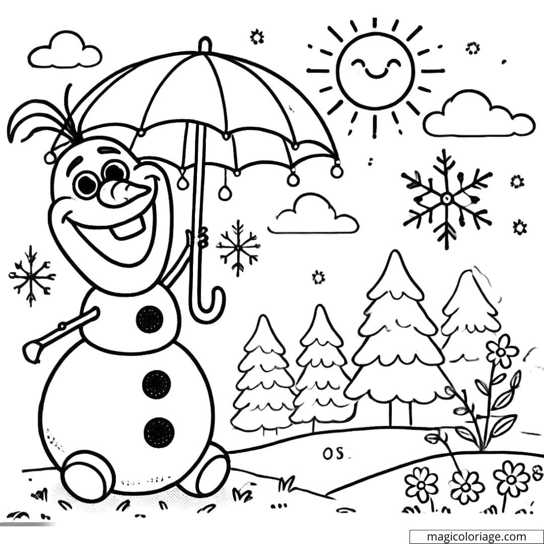 Olaf With An Umbrella Coloring Page