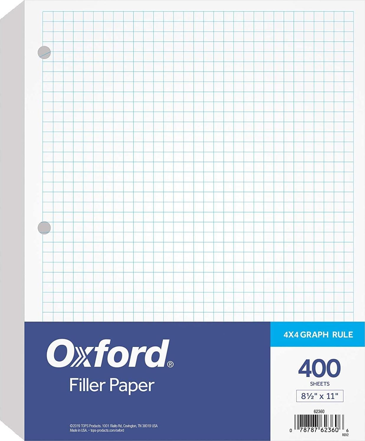 Oxford Filler Paper 8 1 2 X 11 4 X 4 Graph Rule 3 Hole Punched Loose Leaf Paper For 3 Ring Binders 400 Sheets Per Pack 62360 White Walmart Business Supplies