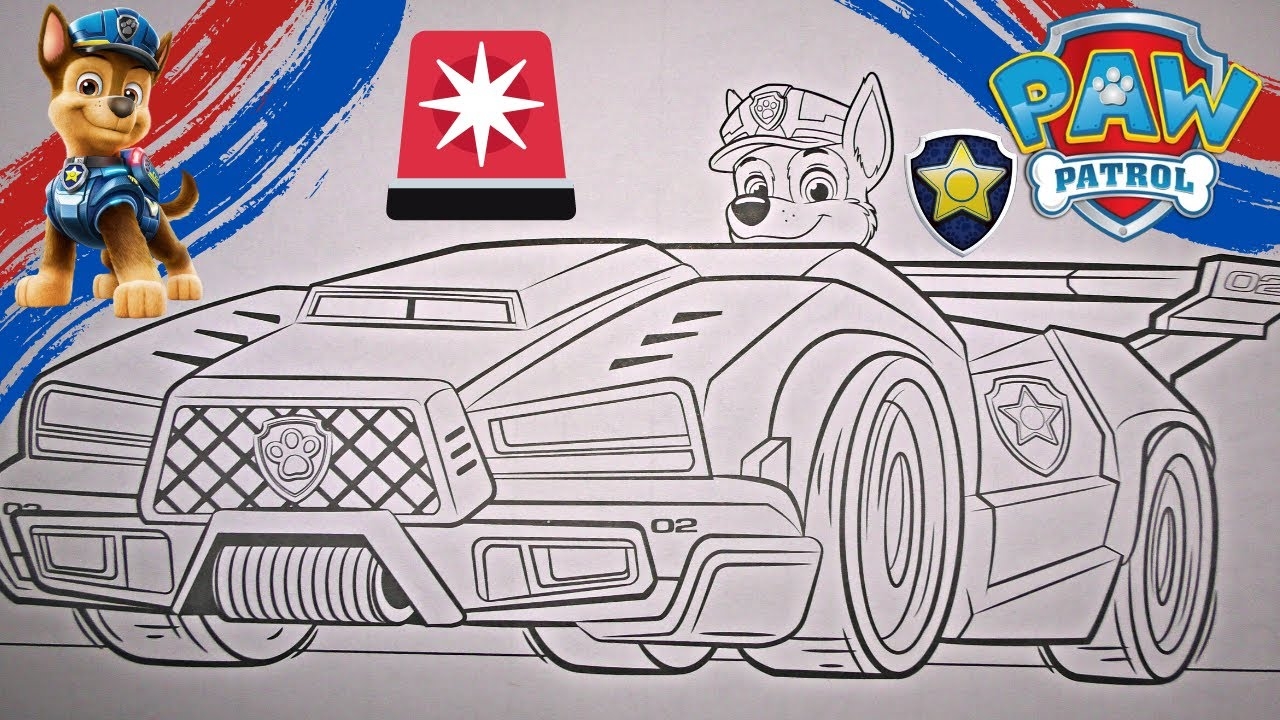 Paw Patrol Chase Chase Car Coloring Page Paw Patrol The Movie Coloring Book YES Toys YouTube