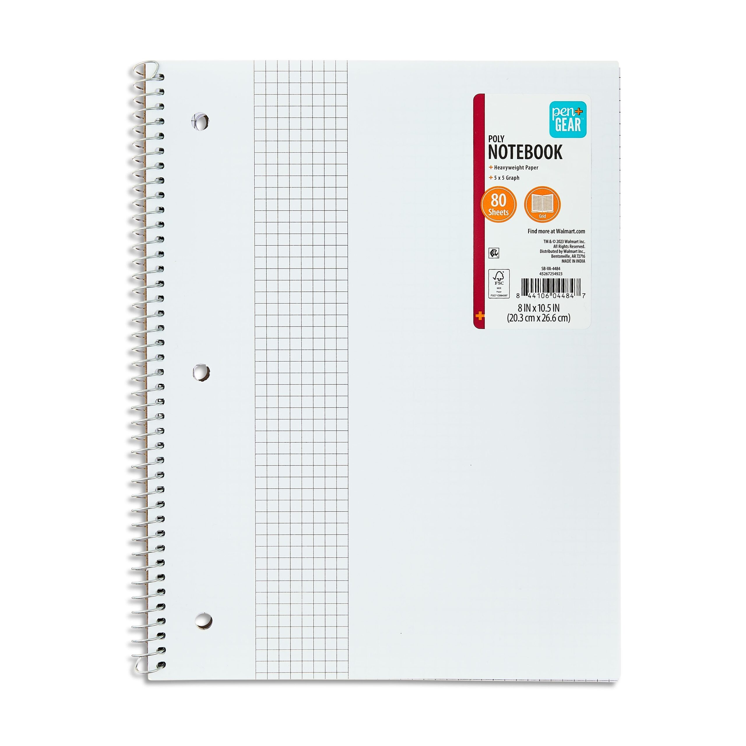 Pen Gear 1 Subject Notebook Grid Ruled 8 5 x 10 5 Poly Cover 80 Sheets Walmart
