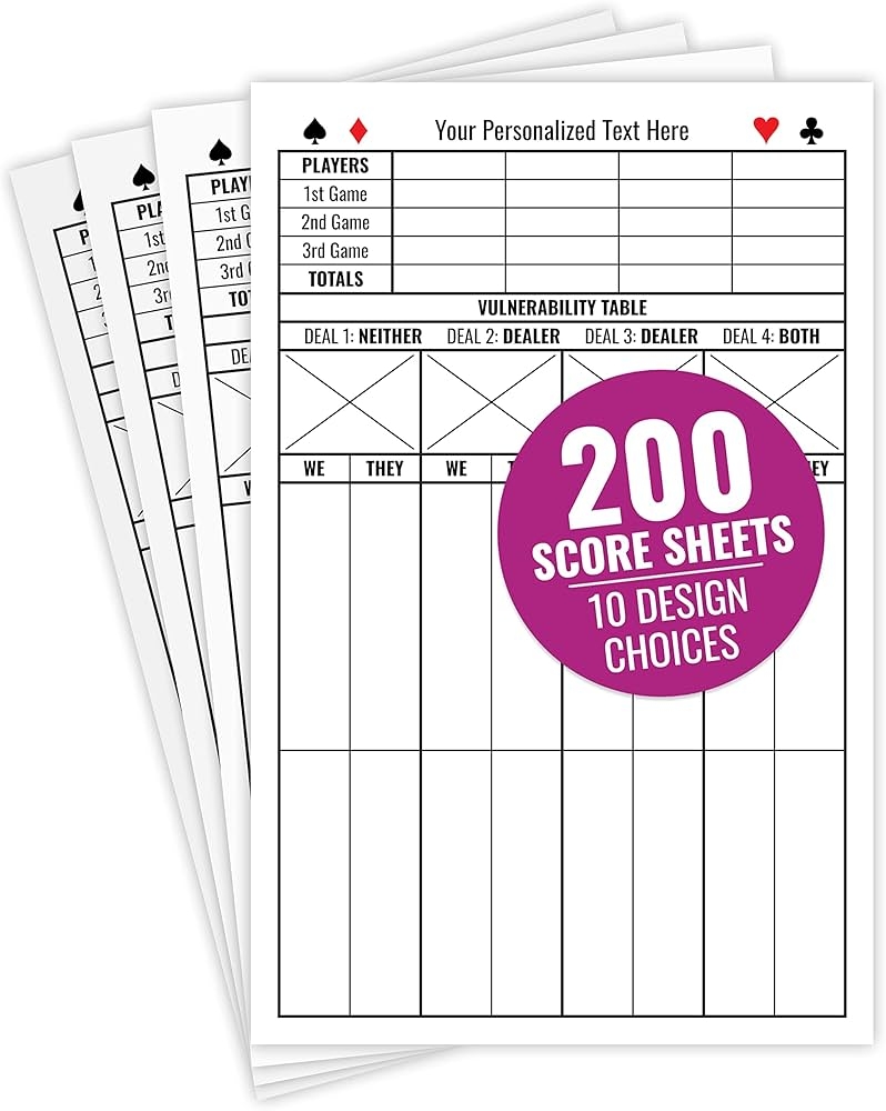 Personalized Chicago Bridge Score Pads 200 Sheets With Game Instructions Trick Values For Scorekeeping Contract Bridge Notepads Sized 5 5 X 8 5 Inches 50 Sheets Per Pad 4 Pads Per Pack Personalized Chicago Bridge Score Pads 200 Sheets With Game Instructions Trick Values For Scorekeeping Contract Bridge Notepads Sized 5 5 X 8 5 Inches 50 Sheets Per Pad 4 Pads Per Pack