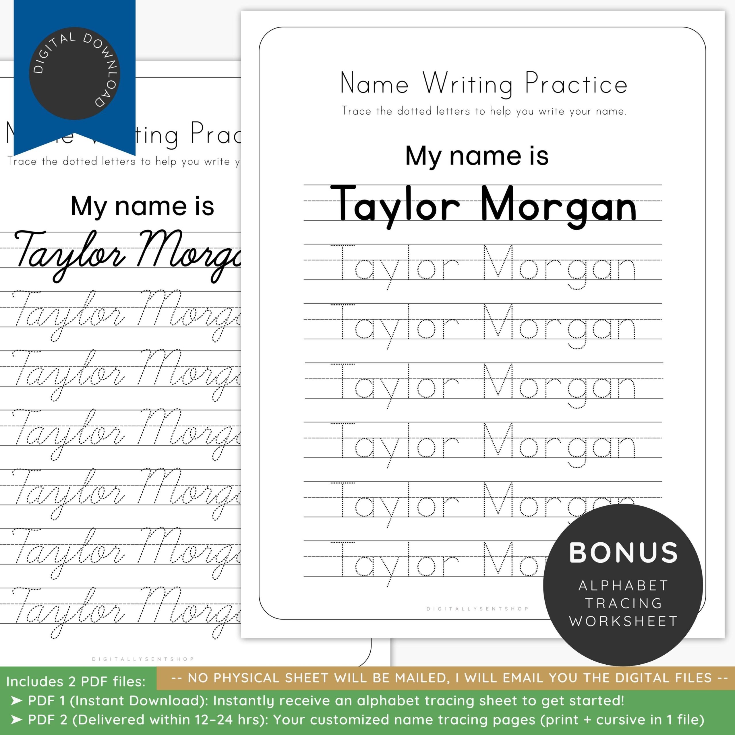 Personalized Name Tracing PDF For Pre k And Gradeschool Printable Handwriting Practice In Print And Cursive Name Tracing DIGITAL FILE Etsy New Zealand