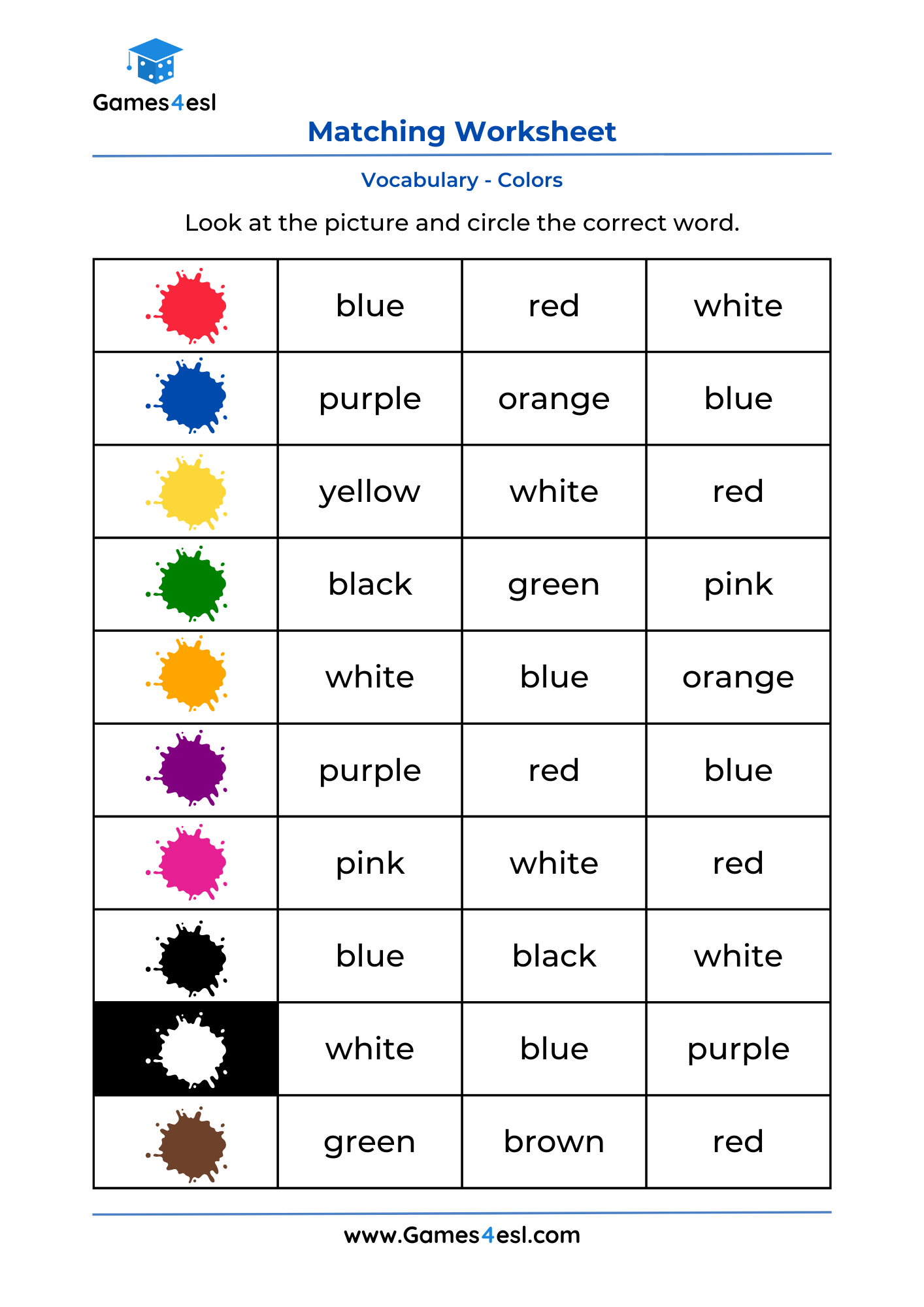 Picture Word Matching Worksheets Games4esl