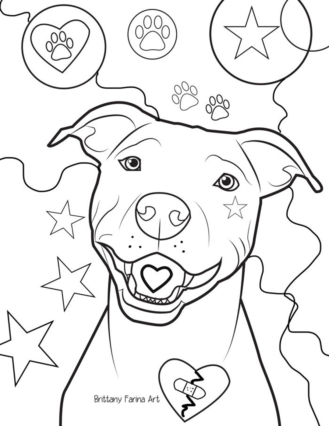 Pitbull Coloring Page Dog Lover Illustration JPEG Etsy