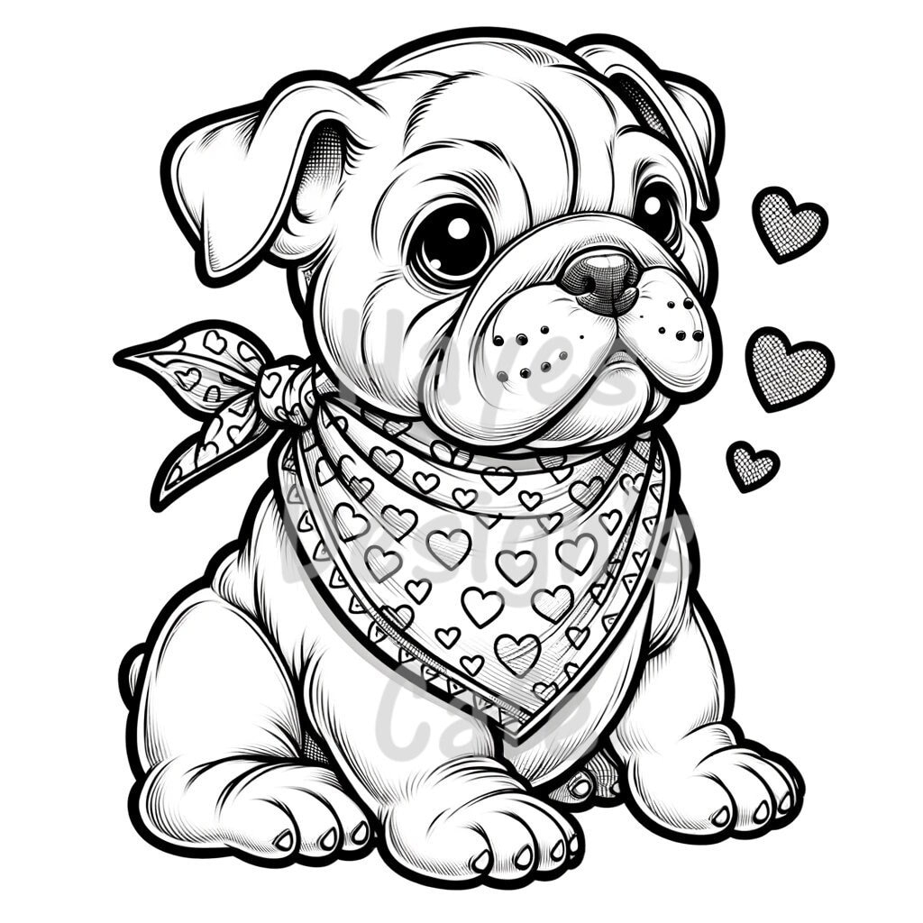 Pitbull Puppy Coloring Page Hearts Bandana Dog Line Art digital Download Etsy