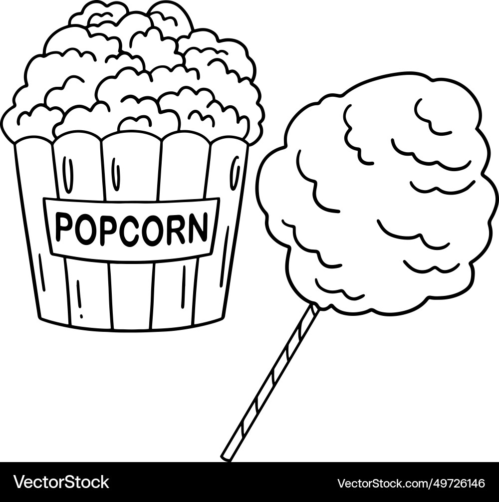 Popcorn And Cotton Candy Isolated Coloring Page Royalty Free Vector VectorStock