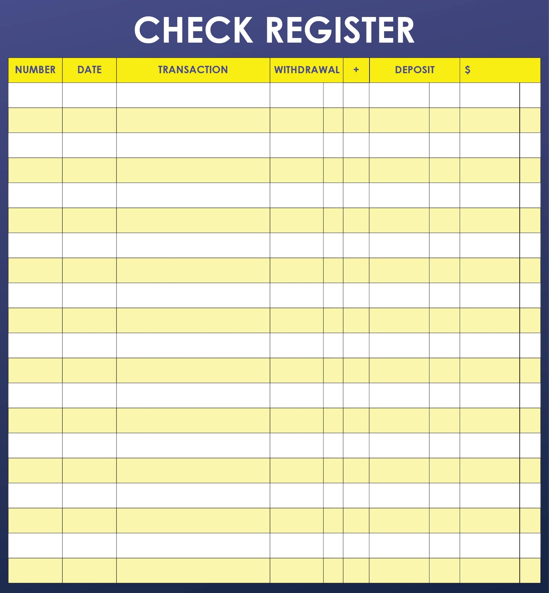 Portable POS Cash Registers Printable LARGE PRINT Checkbook Register Landscape Format Cash Register Inserts