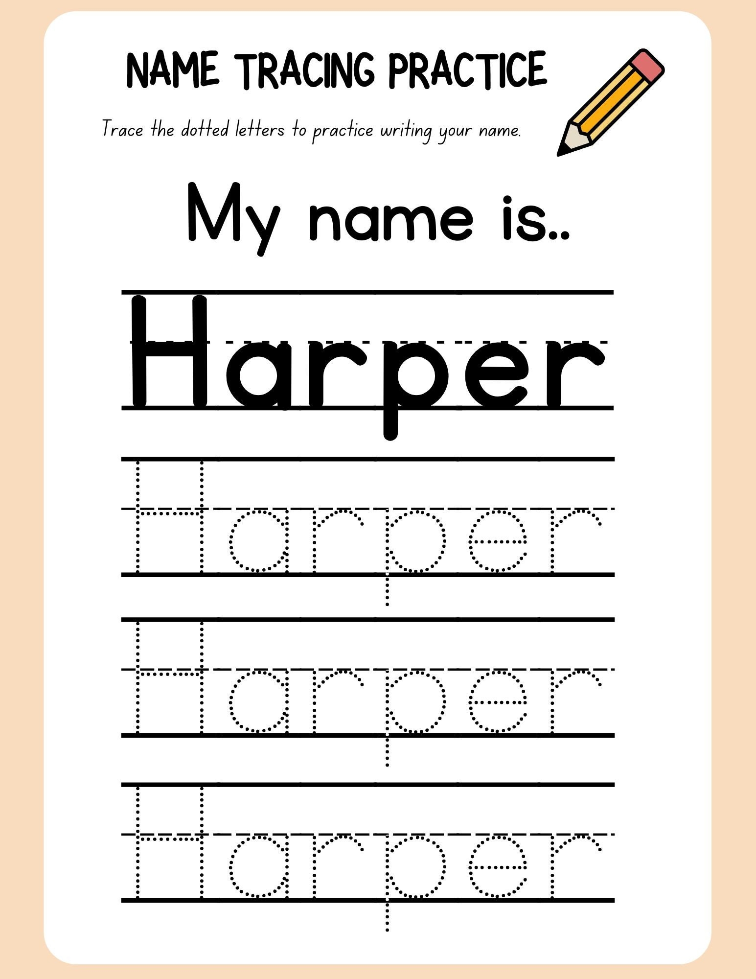 Pre k Custom Name Tracing Worksheet Etsy