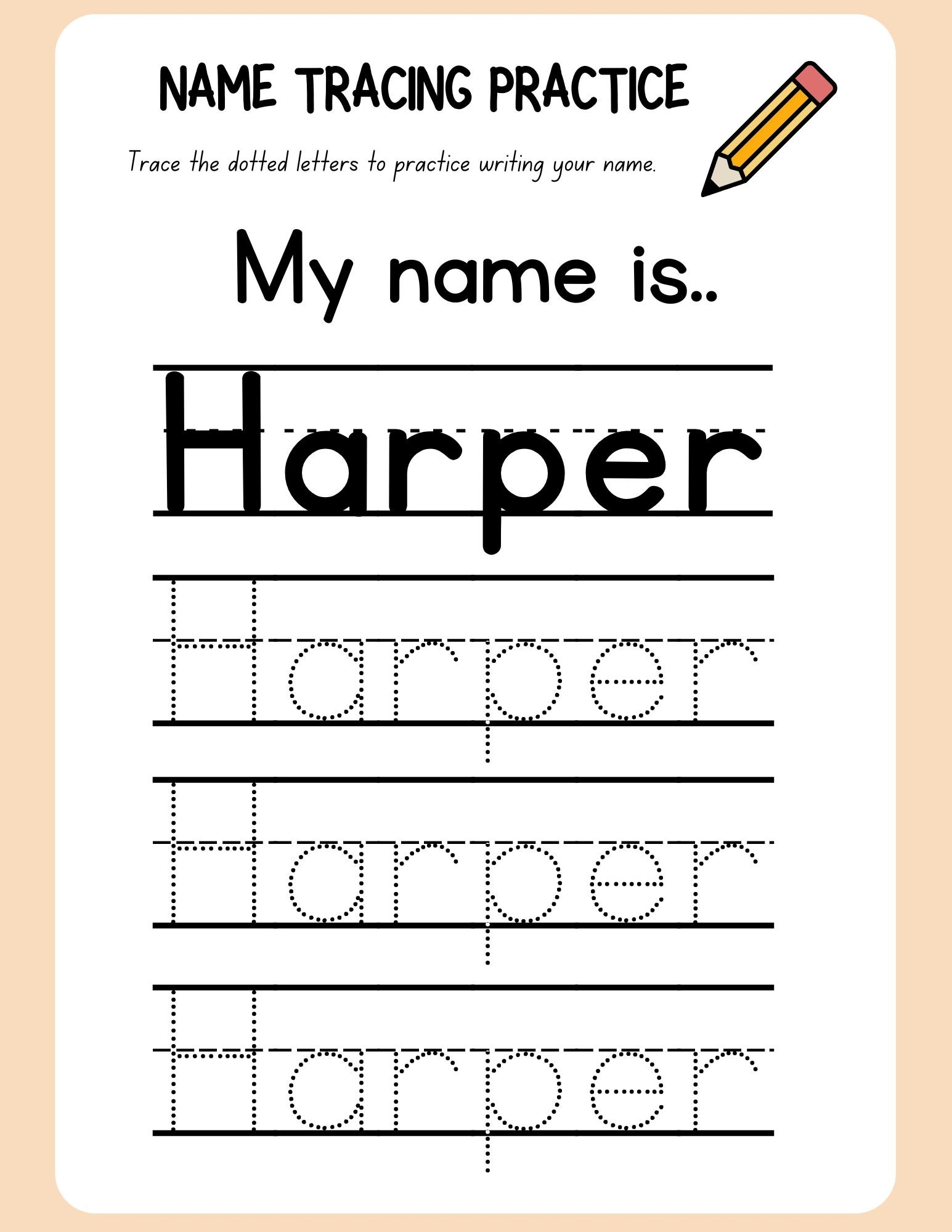 Pre k Custom Name Tracing Worksheet Etsy