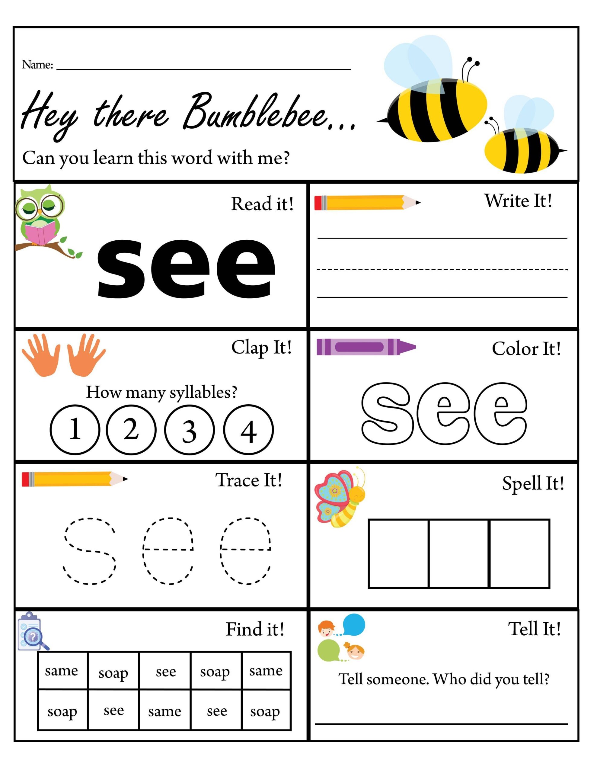 Pre K Sight Word See Worksheet Dolch Sight Words TPT Pre K Sight Word See Worksheet Dolch Sight Words TPT