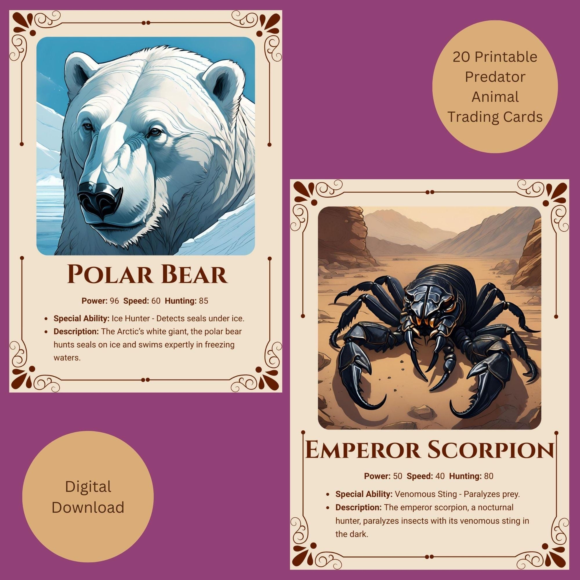 Predator Animal Trading Cards Wild Kings Card Game printable PDF Etsy Predator Animal Trading Cards Wild Kings Card Game printable PDF Etsy