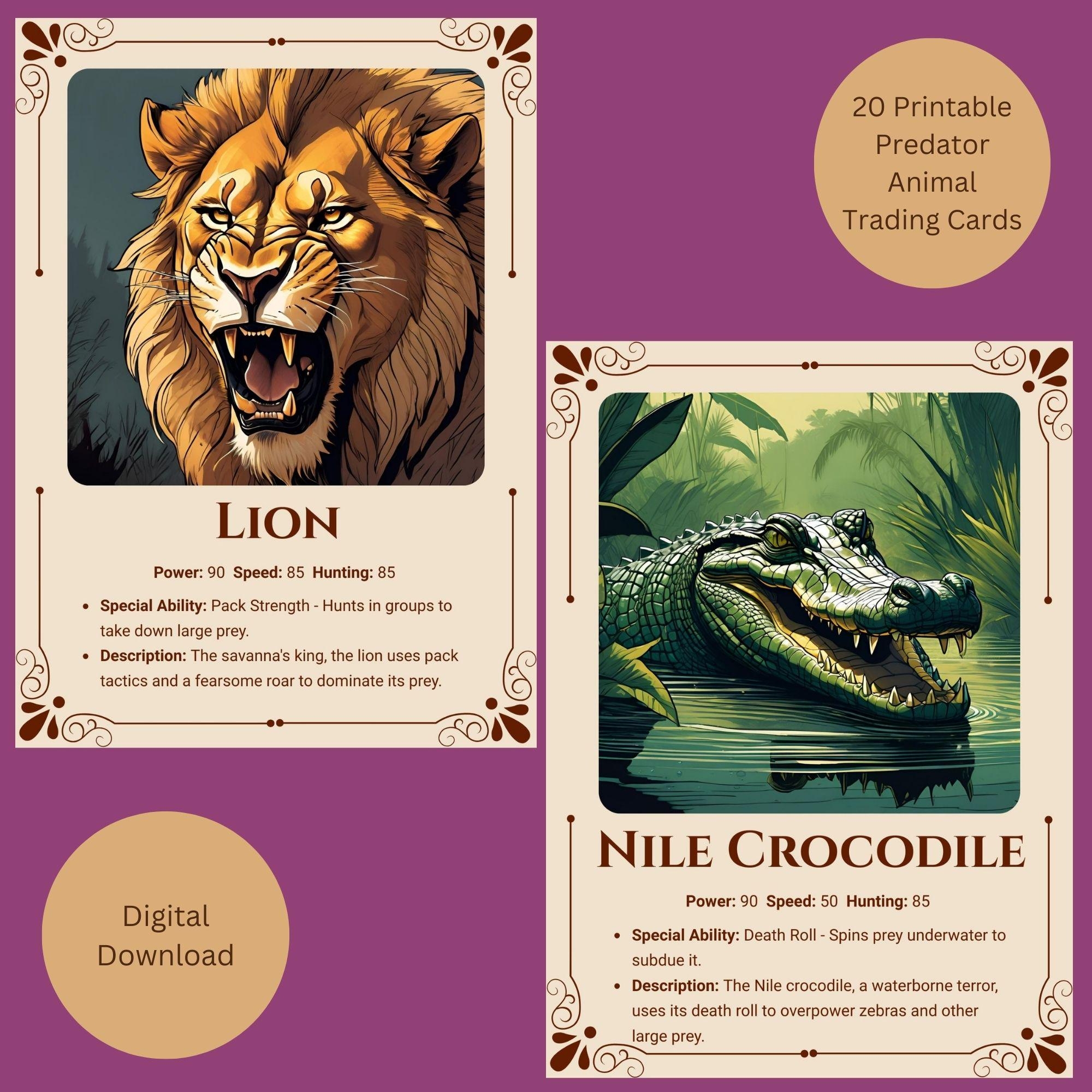 Predator Animal Trading Cards Wild Kings Card Game printable PDF Etsy Predator Animal Trading Cards Wild Kings Card Game printable PDF Etsy