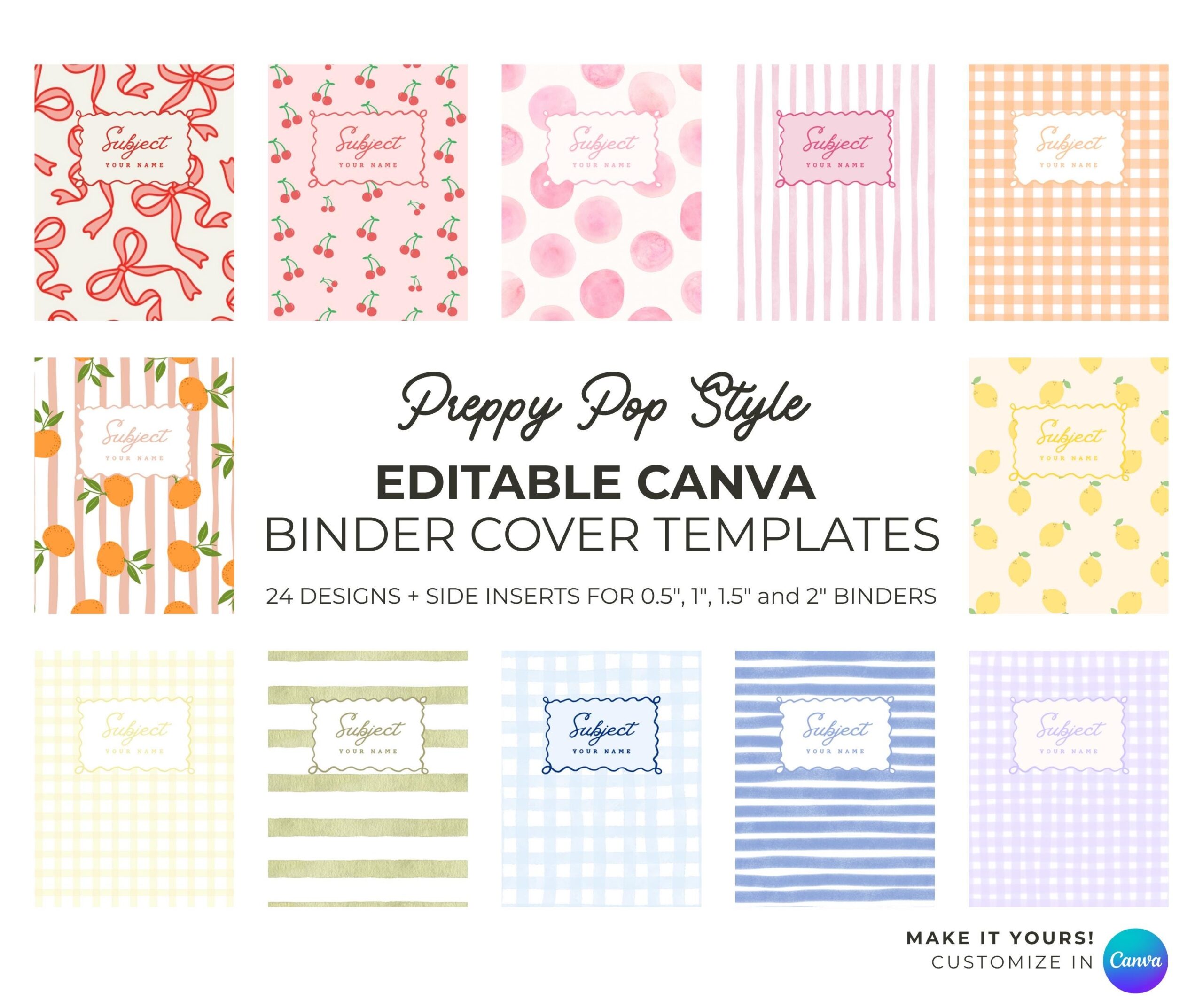 Preppy Binder Covers Editable Canva Templates digital Download Etsy Preppy Binder Covers Editable Canva Templates digital Download Etsy
