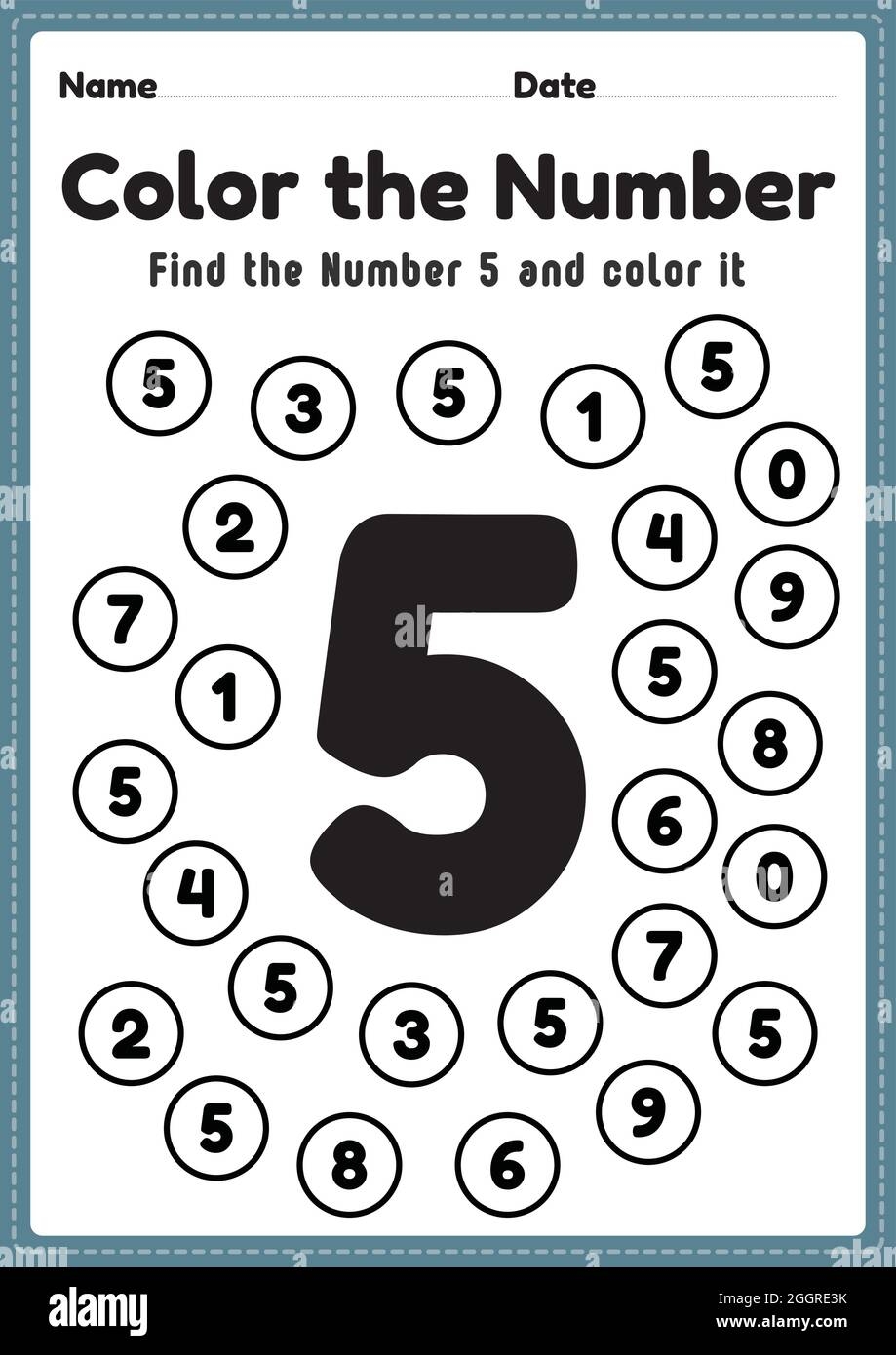 Preschool Math Worksheet Number 5 Coloring Maths Activities For Kindergarten Kids To Learn Basic Mathematics Skills In A Printable Page Stock Vector Image Art Alamy