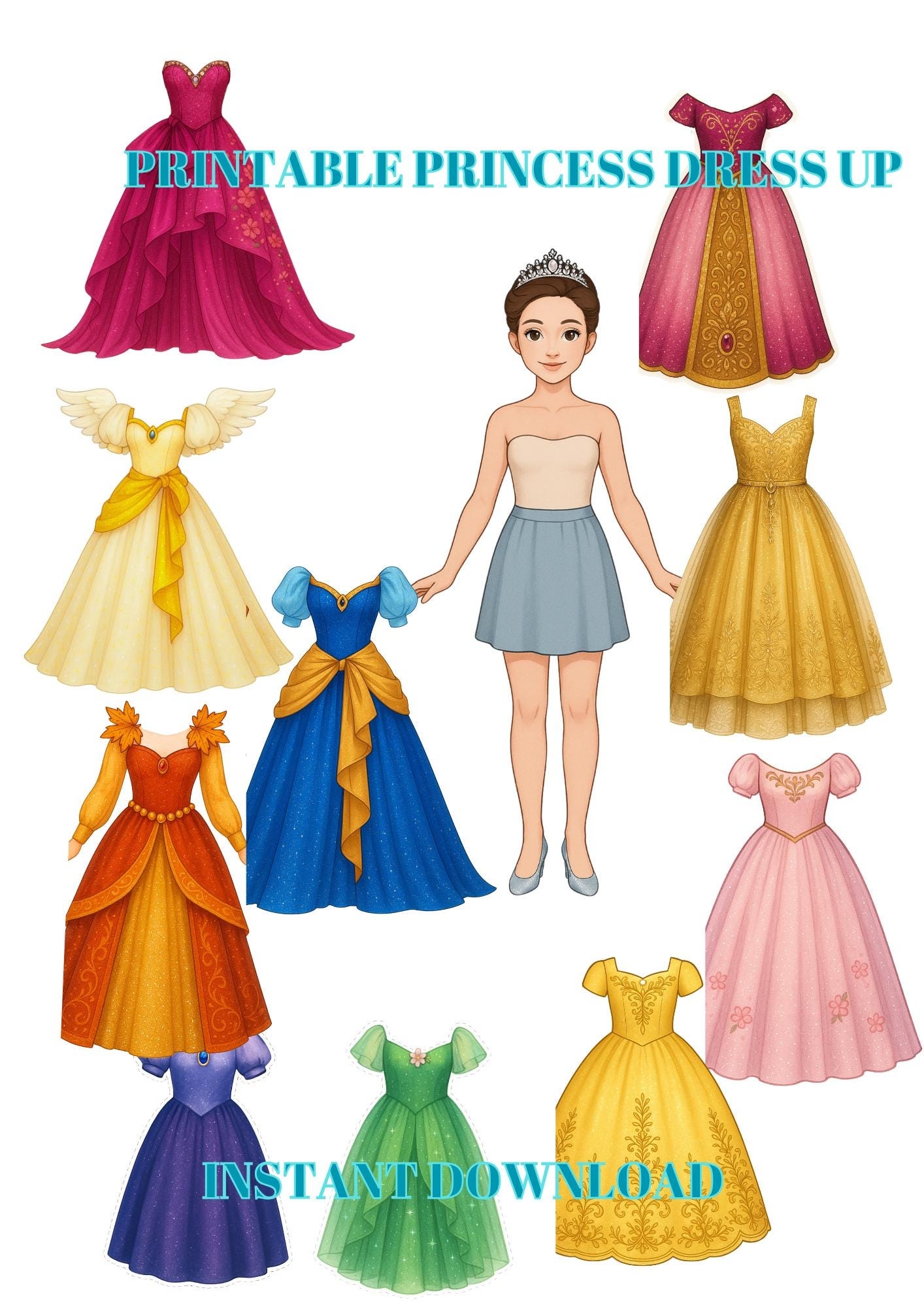 Princess Dress Up Paper Doll Printable DIY Activity 14 Dress digital Download Etsy Princess Dress Up Paper Doll Printable DIY Activity 14 Dress digital Download Etsy