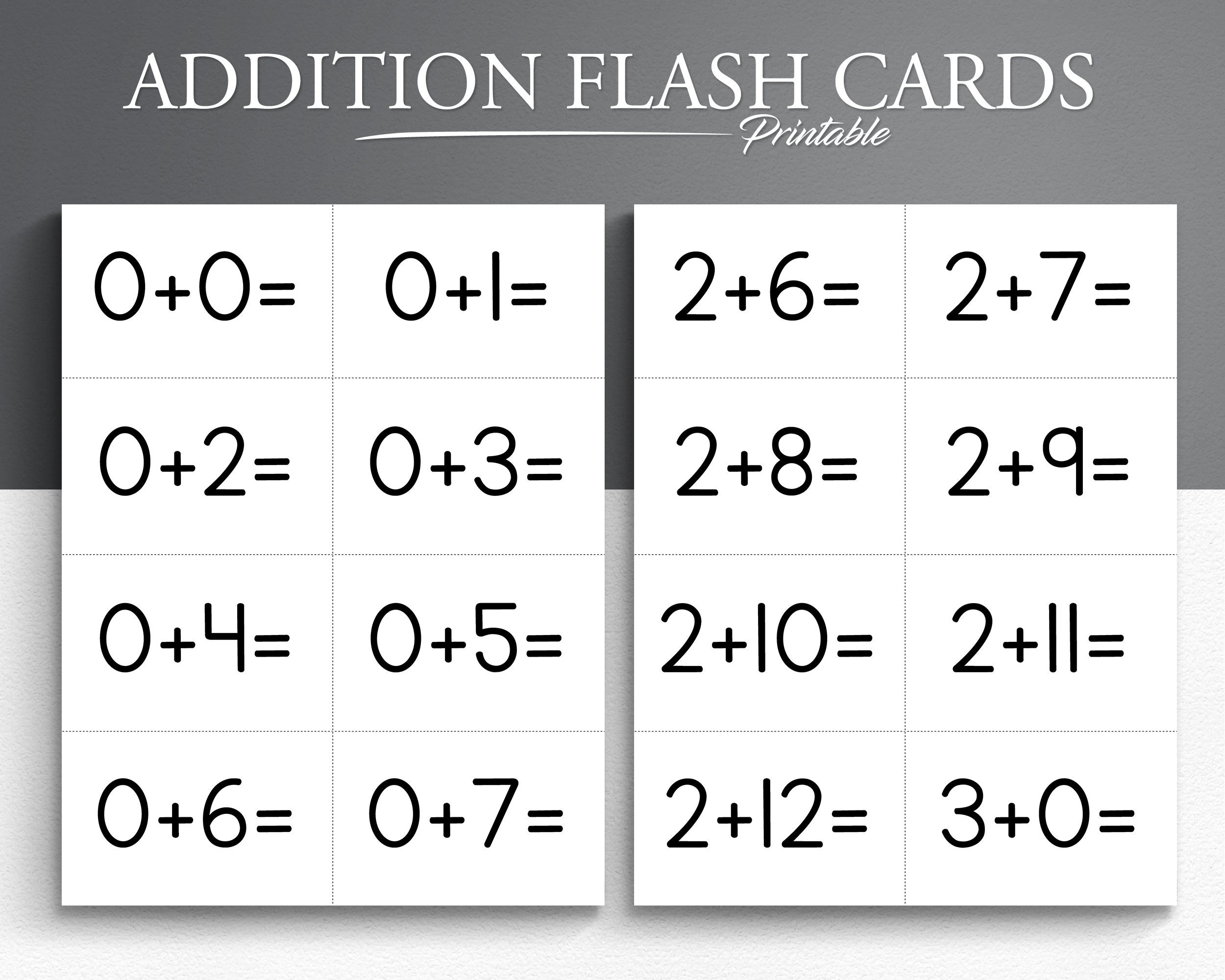 Printable Addition Flash Cards Math Practice Numbers 0 12 PDF Etsy