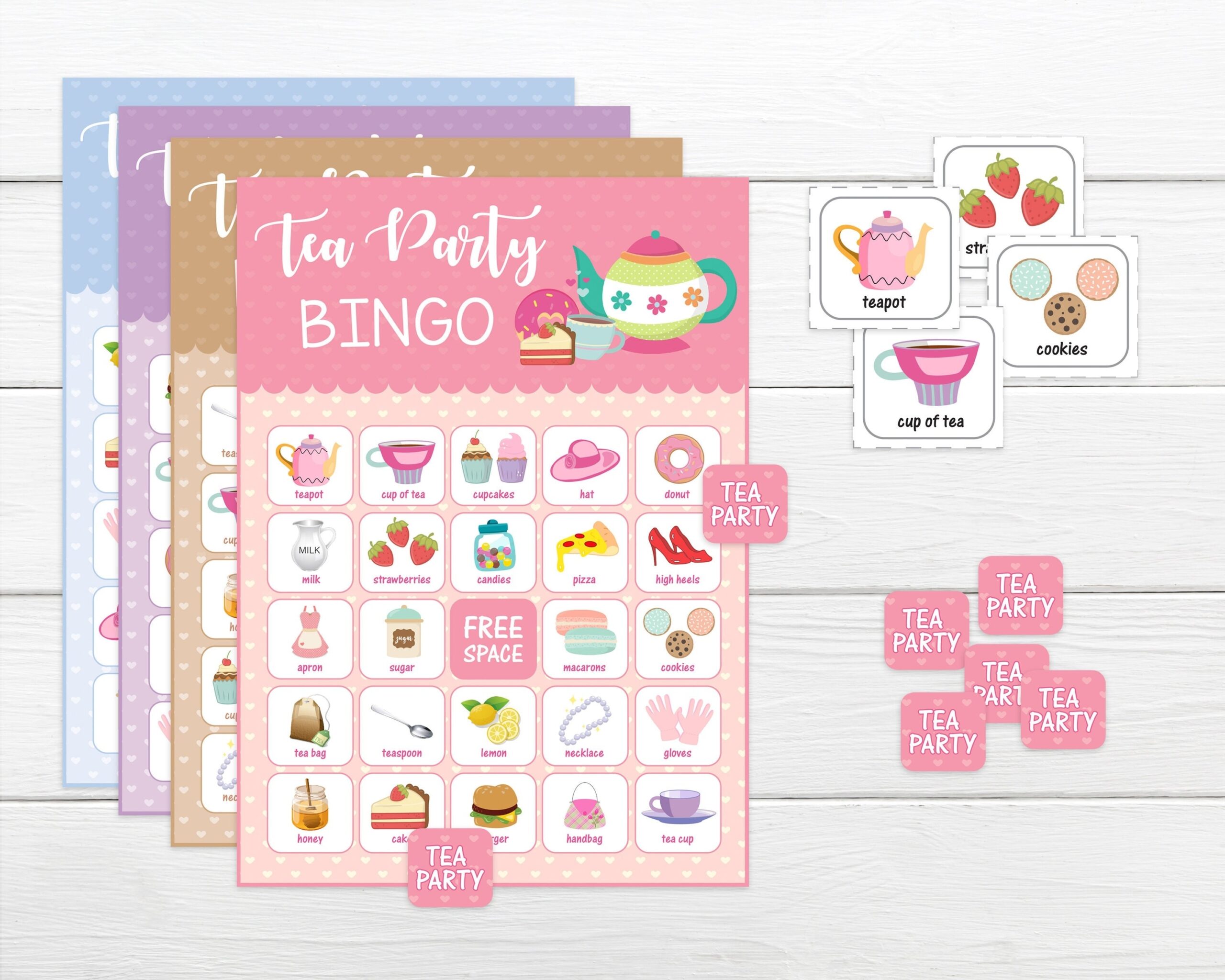 Printable Bingo Tea Party In 4 Colours Bingo Game Printable Girls Instant Print Bingo Game Girls Party Game Bingo Game Kids Birthday Party Etsy