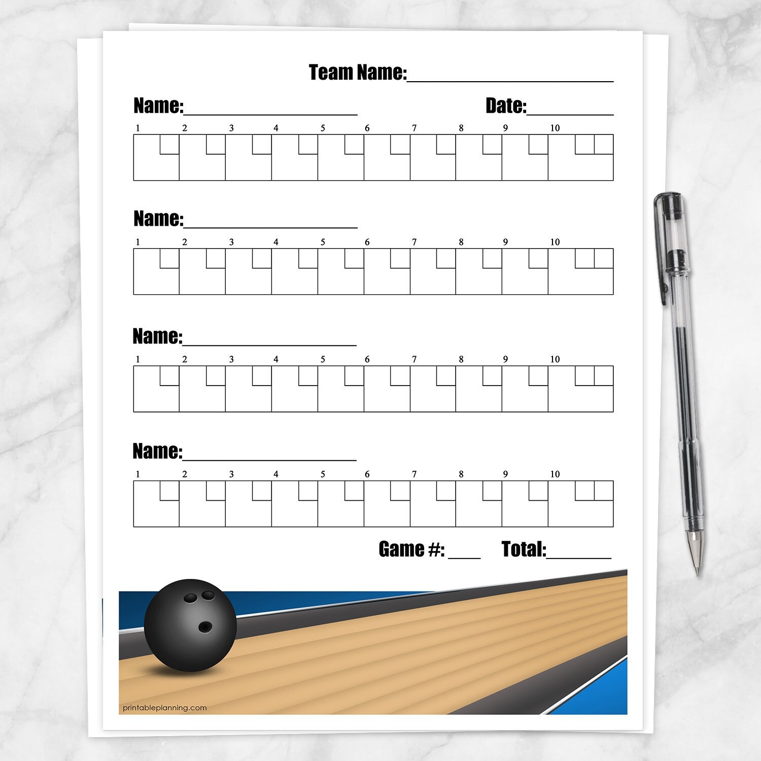 Printable Bowling Score Sheet Team Bowling Score Tracking Blue With Bowling Ball Design For Up To 4 Bowlers PDF Instant Download Etsy