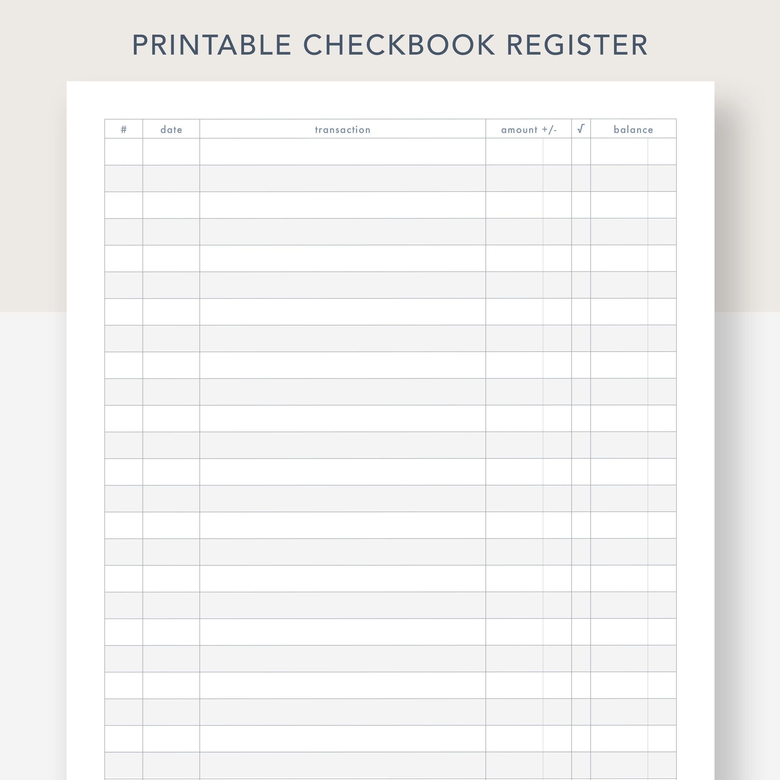 Printable Checkbook Register PDF File Prints On 8 1 2 X 11 Inch Paper Etsy