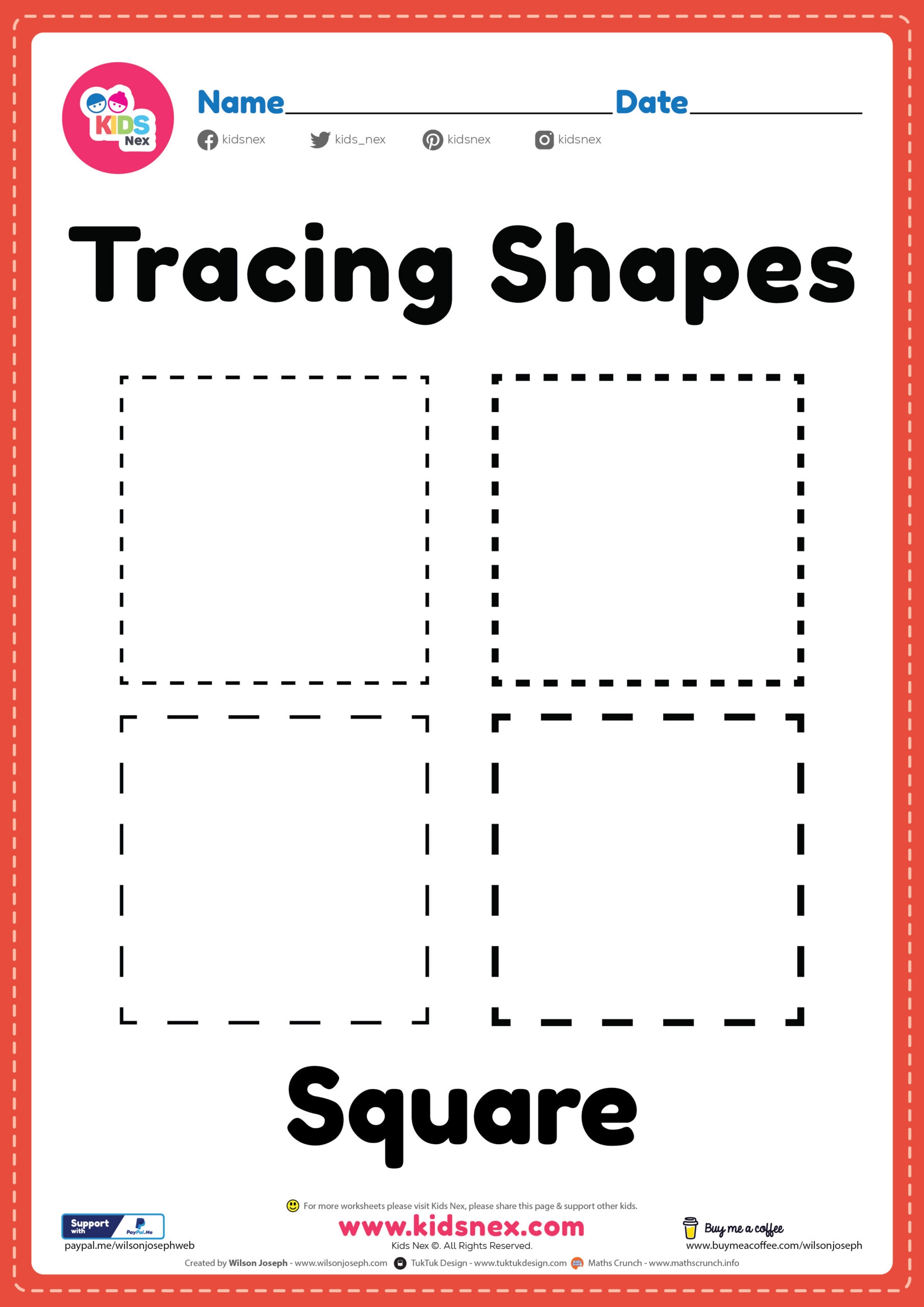 Printable Free Tracing Square Shapes PDF Worksheet For Kids