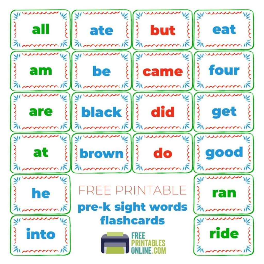 Printable Kindergarten Sight Words Flash Cards Free Printables Online