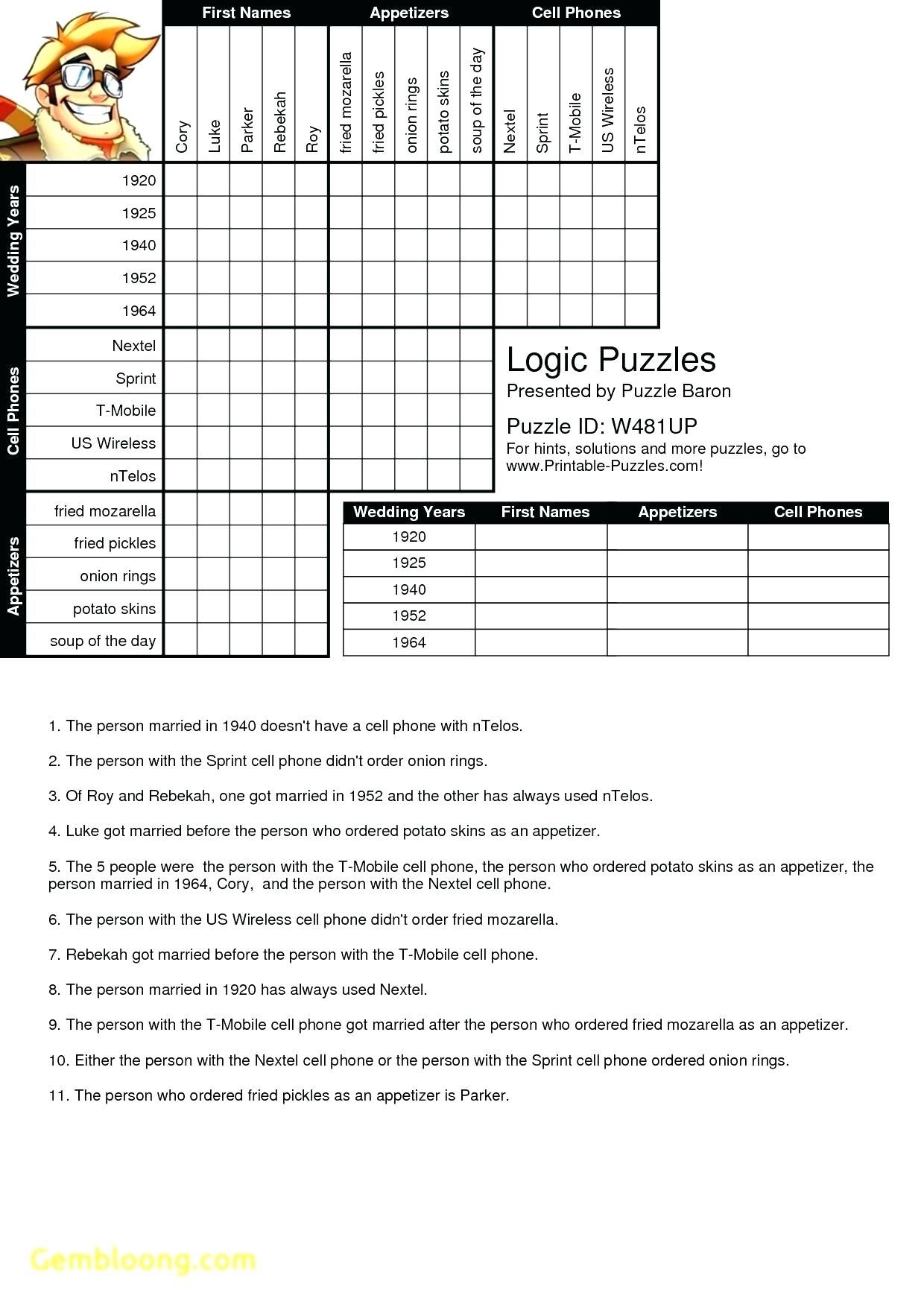 Printable Logic Puzzles Worksheets Library