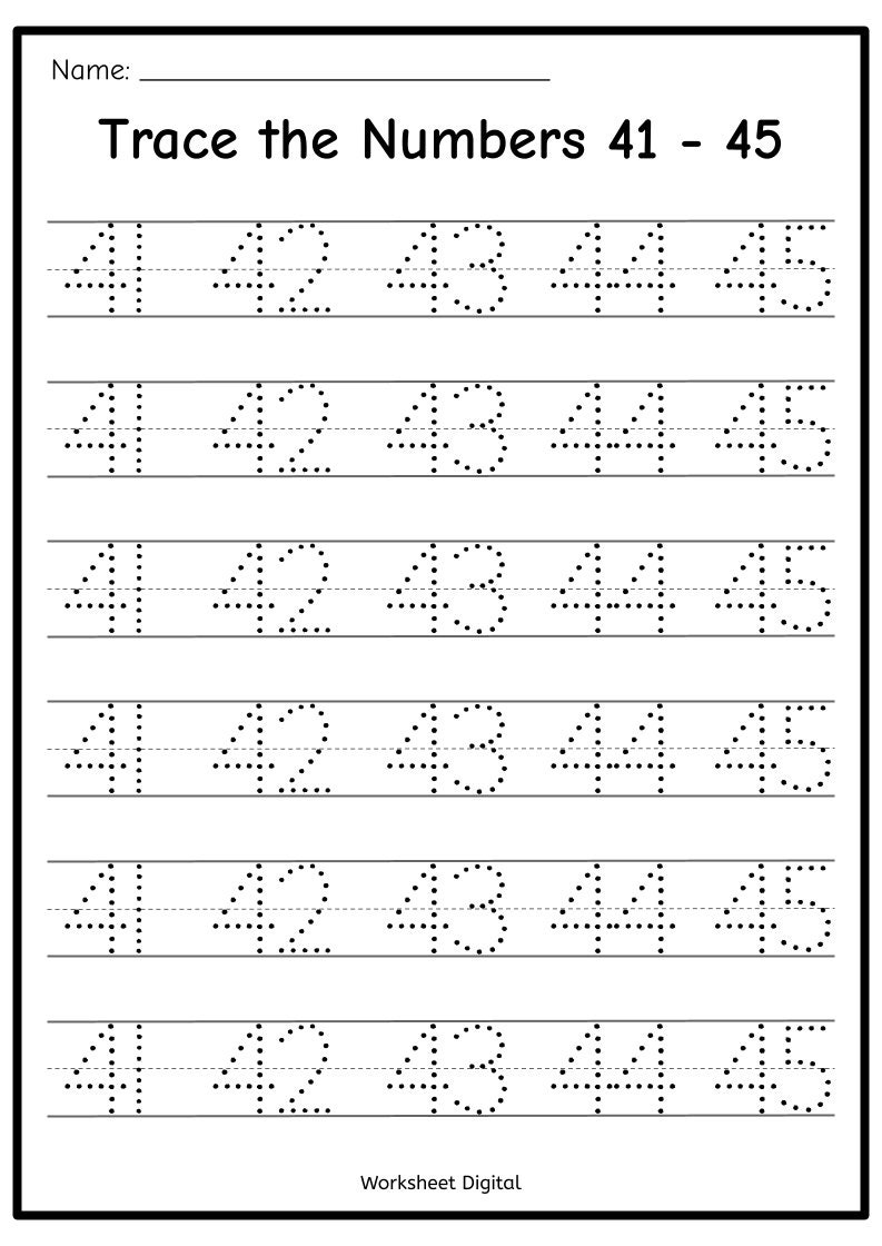 Printable Numbers 1 50 Tracing Worksheets Homeschool Kindergarten PDF Download Etsy