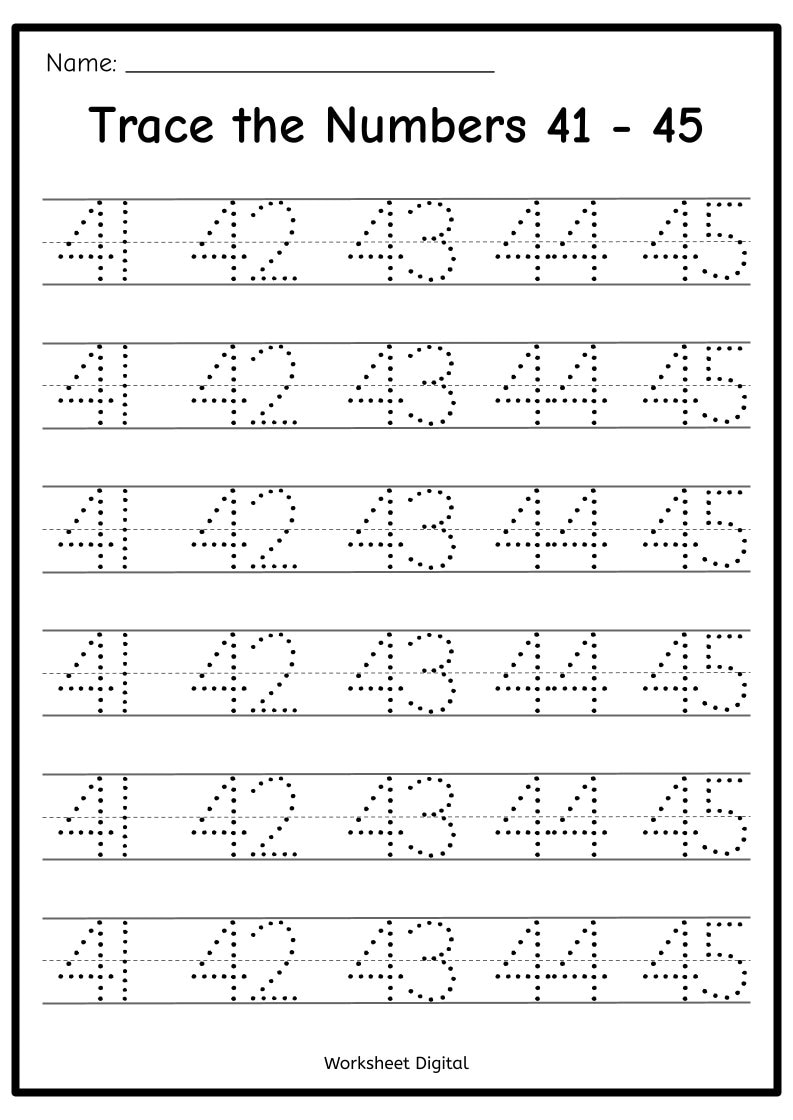 Printable Numbers 1 50 Tracing Worksheets Homeschool Kindergarten PDF Download Etsy