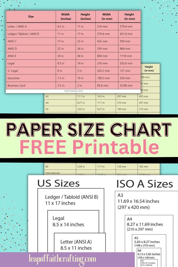 Printable Paper Size Chart FREE