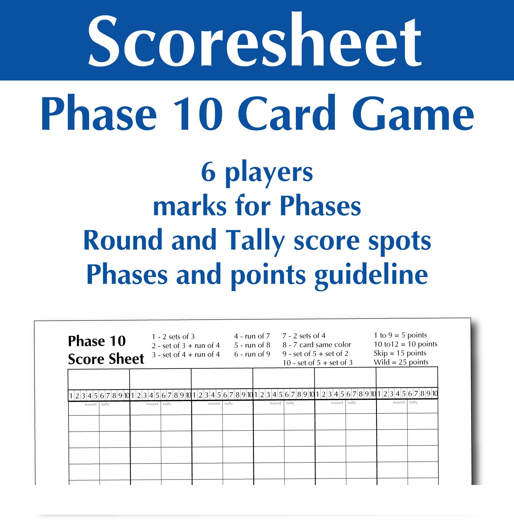 Printable Phase 10 Card Game Score Sheet Phase Ten Scoresheet Phase 10 Score Card Phase 10 Score Pad Phase 10 Score Tracker Etsy