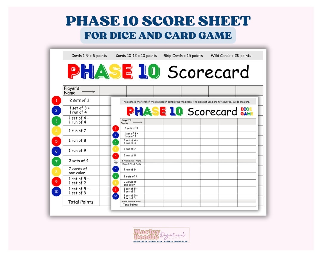 Printable Phase 10 Score Sheets Card Dice Game PDF Etsy Printable Phase 10 Score Sheets Card Dice Game PDF Etsy