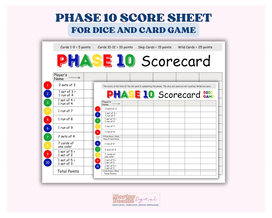 Printable Phase 10 Score Sheets Card Dice Game PDF Etsy Printable Phase 10 Score Sheets Card Dice Game PDF Etsy