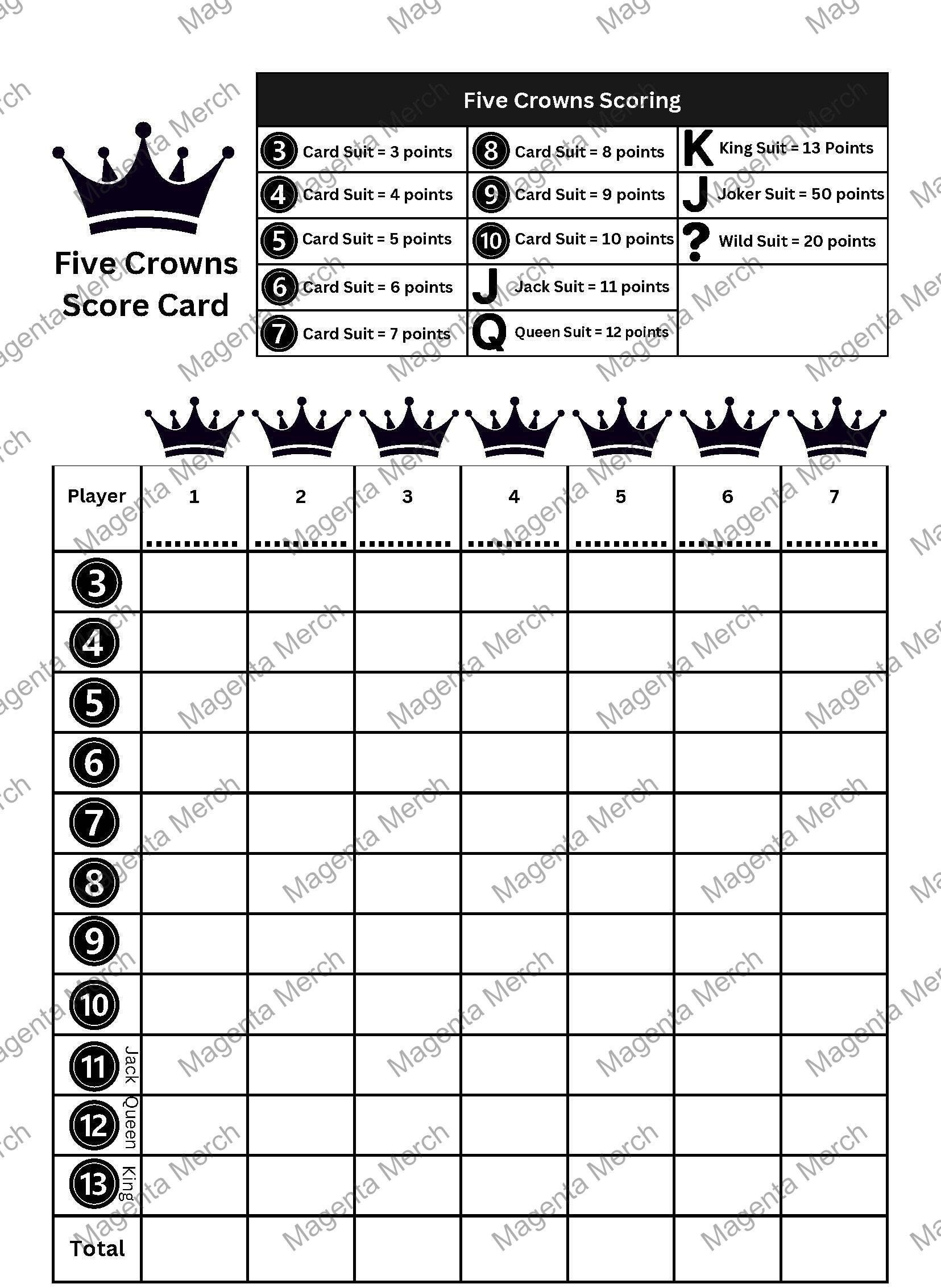 Printable Replacement Score Card Compatible With Five Crowns A0 A1 A2 A3 A4 And US Letter Pdfs Etsy Printable Replacement Score Card Compatible With Five Crowns A0 A1 A2 A3 A4 And US Letter Pdfs Etsy