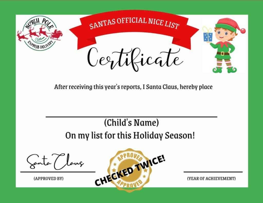 Printable Santa Nice List Certificate My Printable Home